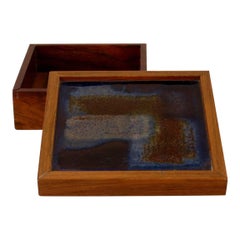 Rosewood Bjørn Engø Blue Silver Inlay Enamel Jewelry Box Norway Modern