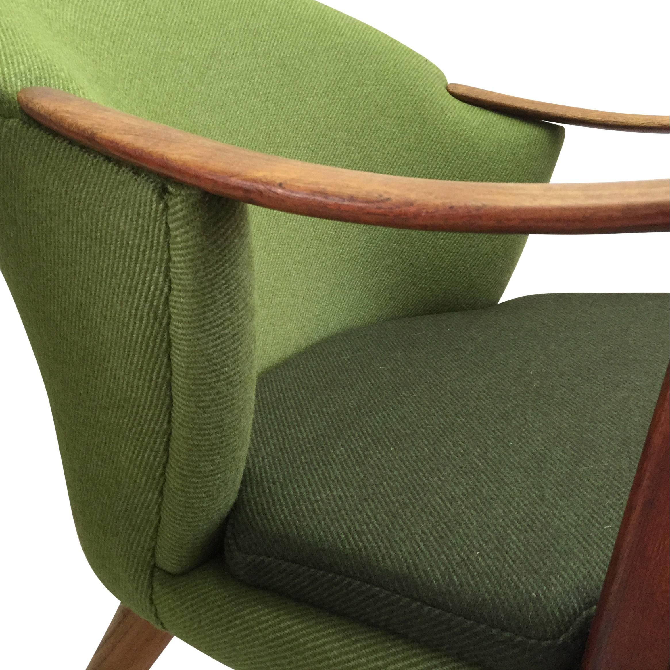 Norwegian Per Langlo Midcentury Armchair in Teak and Wool Upholstery, Norway, 1950s