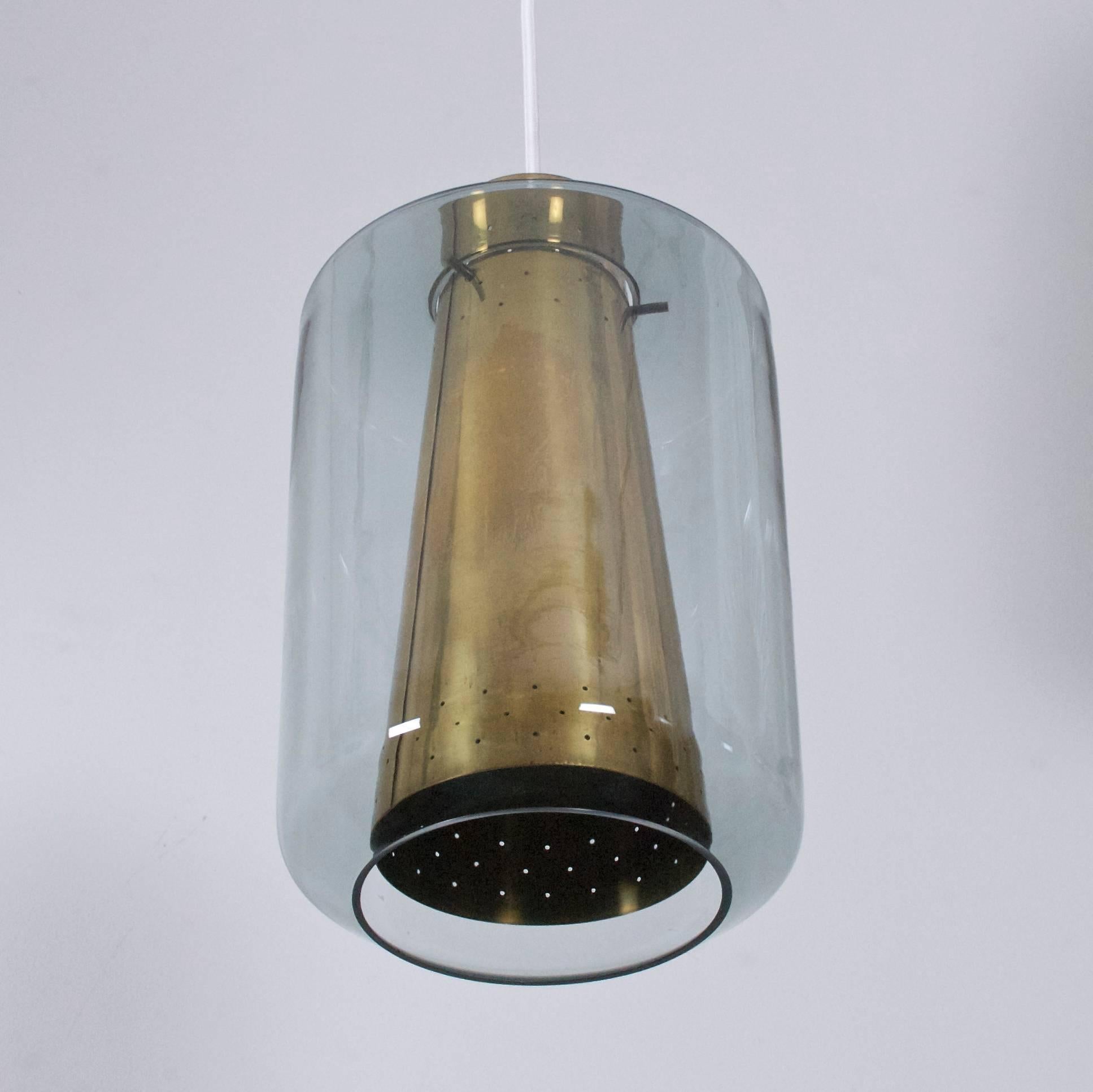 Norwegian Brass and Glass Pendant Lamp Attributed to Arnold Wiig Fabrikker 1960s In Excellent Condition In Oslo, NO
