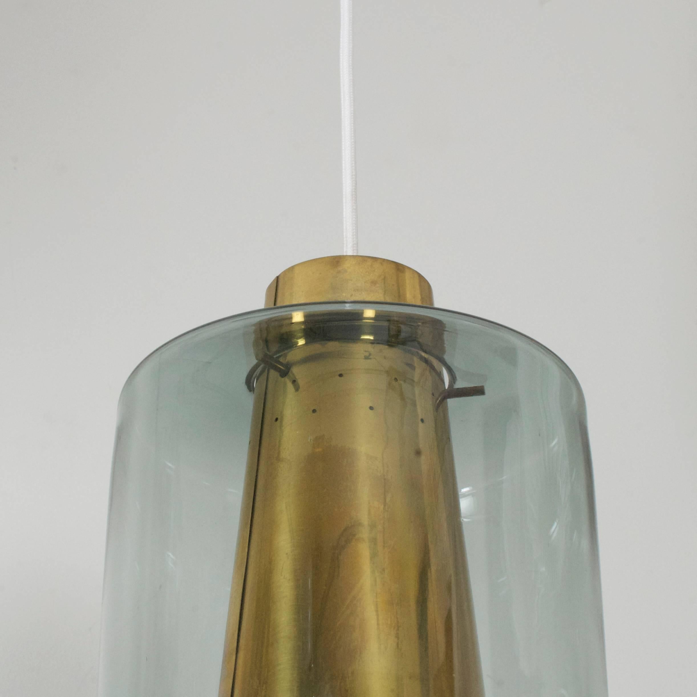 Norwegian Brass and Glass Pendant Lamp Attributed to Arnold Wiig Fabrikker 1960s 2