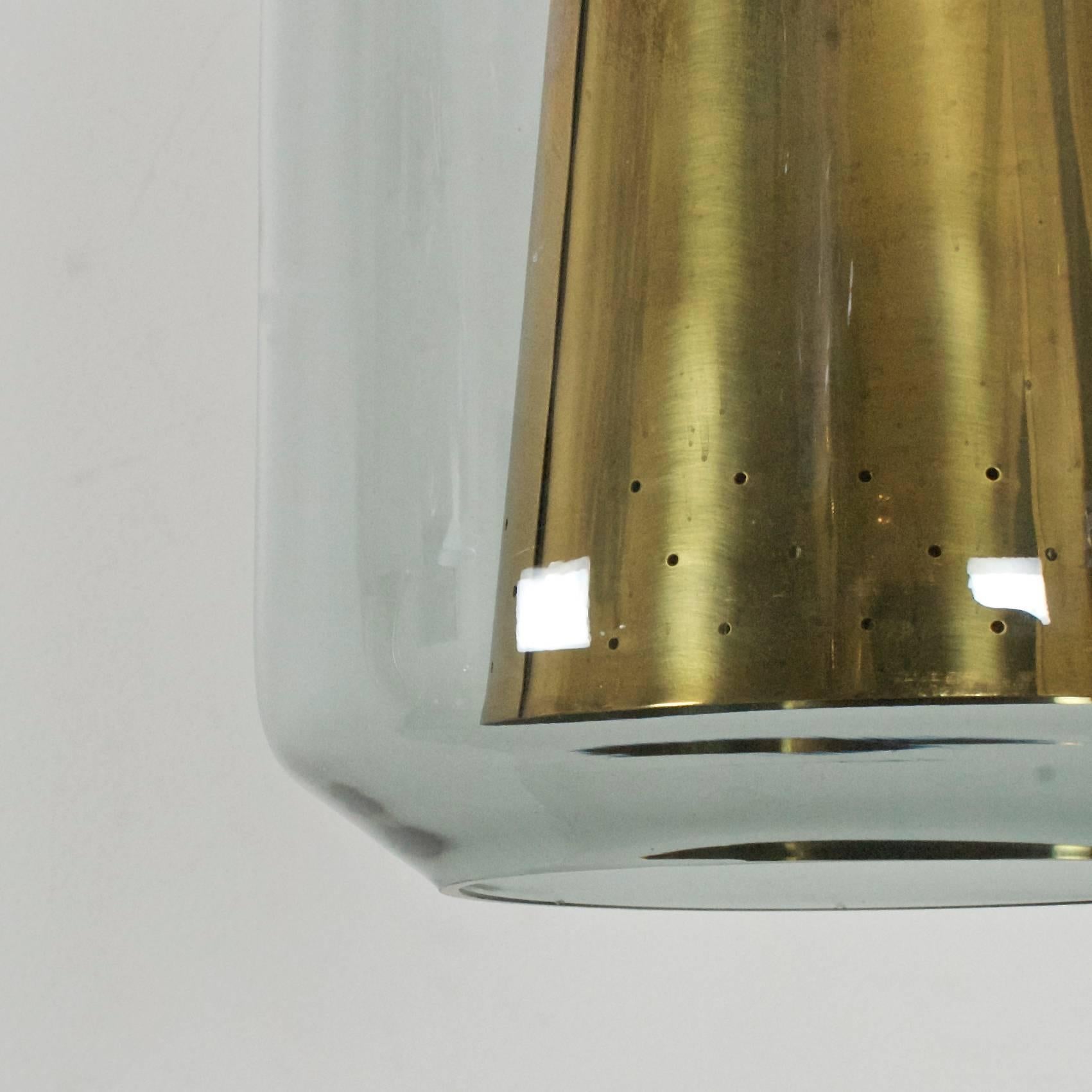 Mid-Century Modern Norwegian Brass and Glass Pendant Lamp Attributed to Arnold Wiig Fabrikker 1960s