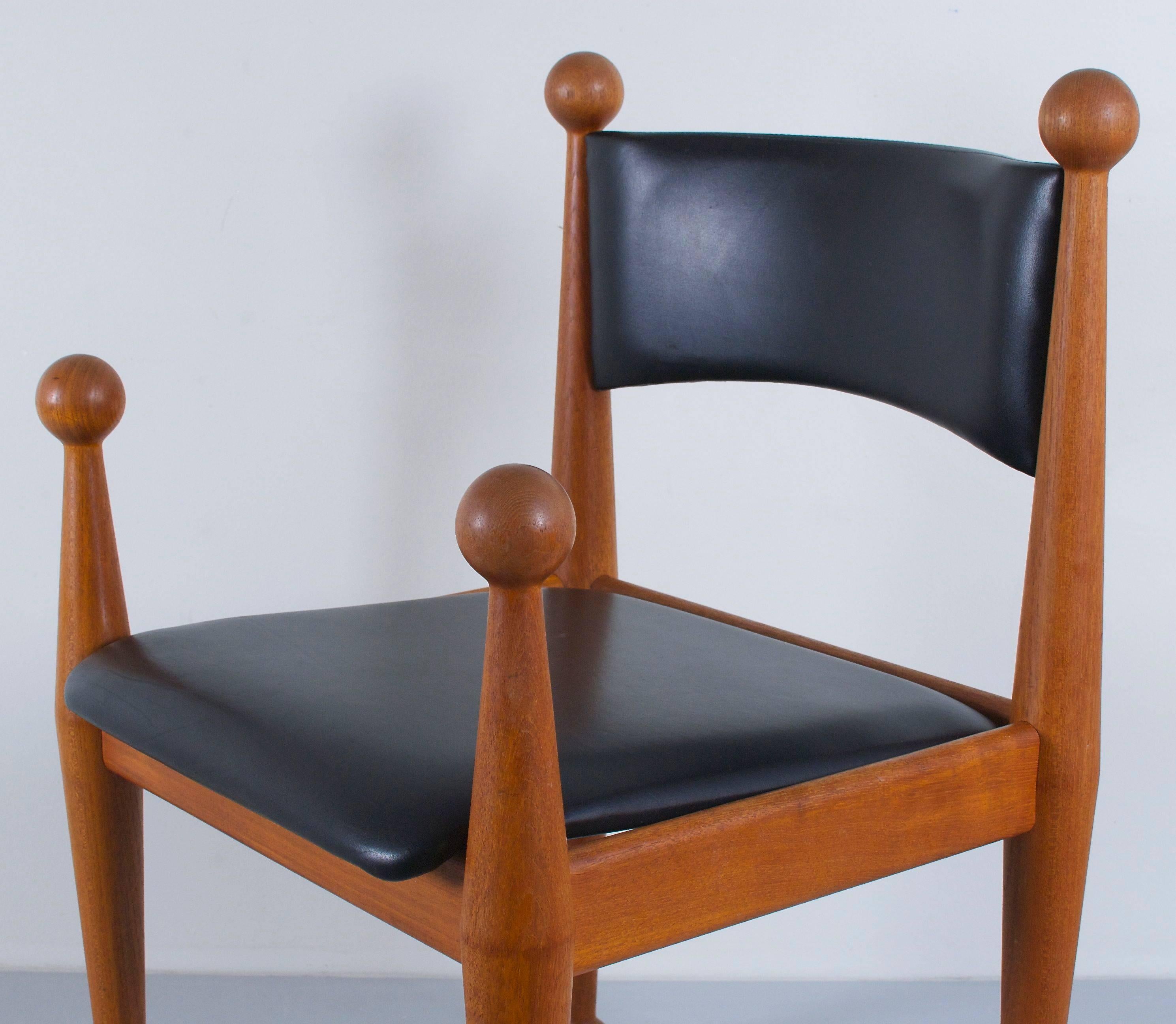 Danish Rare Cado Dinning Chairs in Solid Teak and Leather Mid-Century, Denmark For Sale