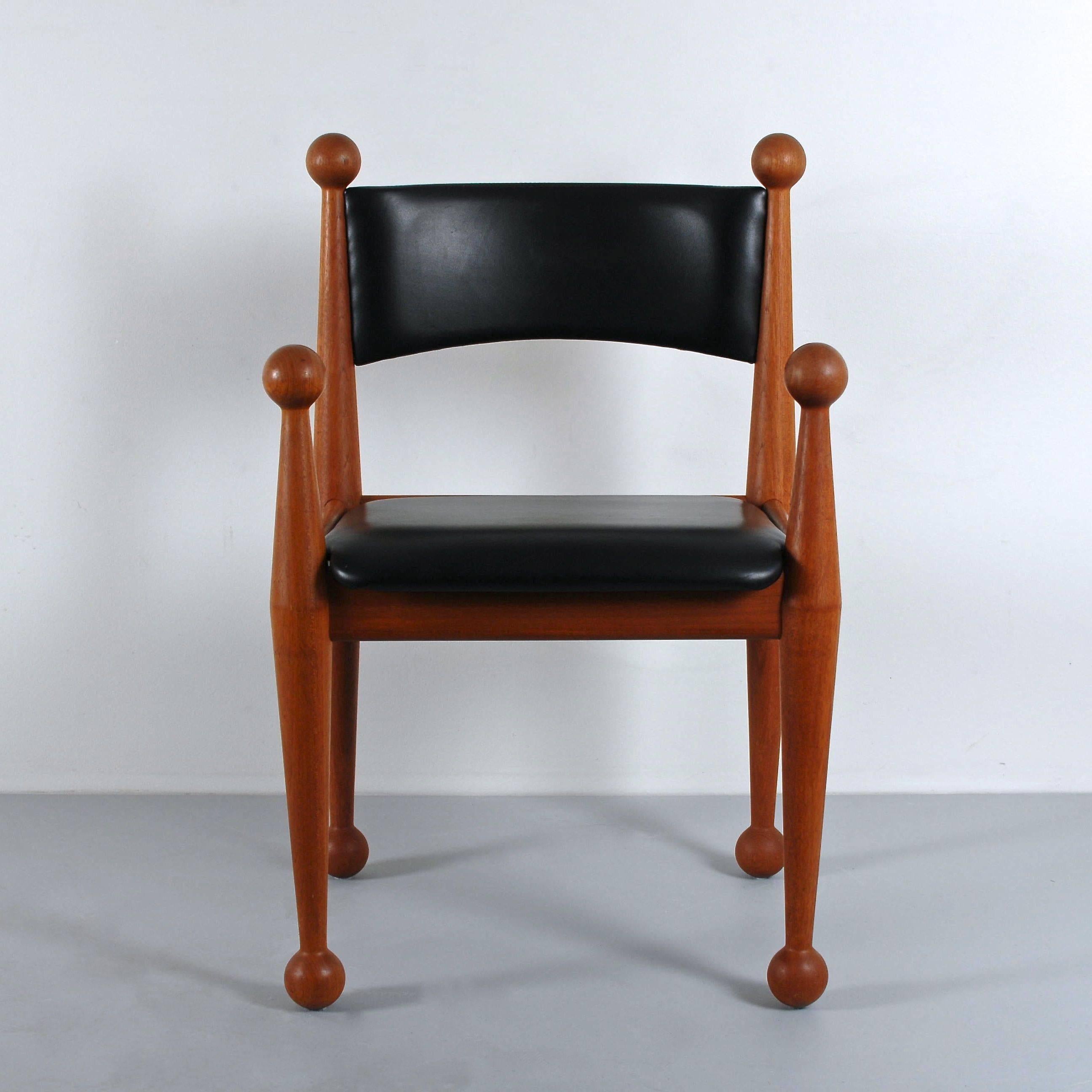 Rare Cado Dinning Chairs in Solid Teak and Leather Mid-Century, Denmark In Excellent Condition For Sale In Oslo, NO