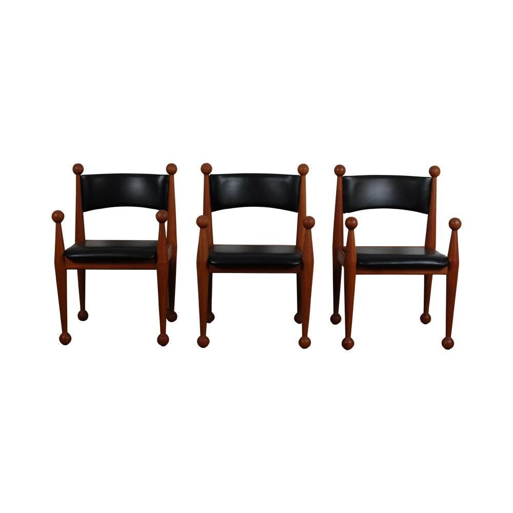 20th Century Rare Cado Dinning Chairs in Solid Teak and Leather Mid-Century, Denmark For Sale