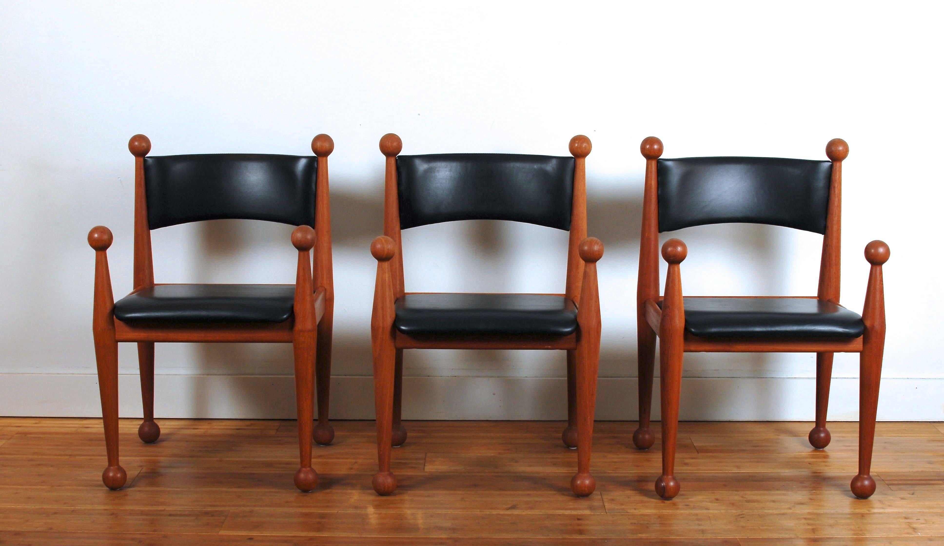Rare Cado Dinning Chairs in Solid Teak and Leather Mid-Century, Denmark For Sale 1