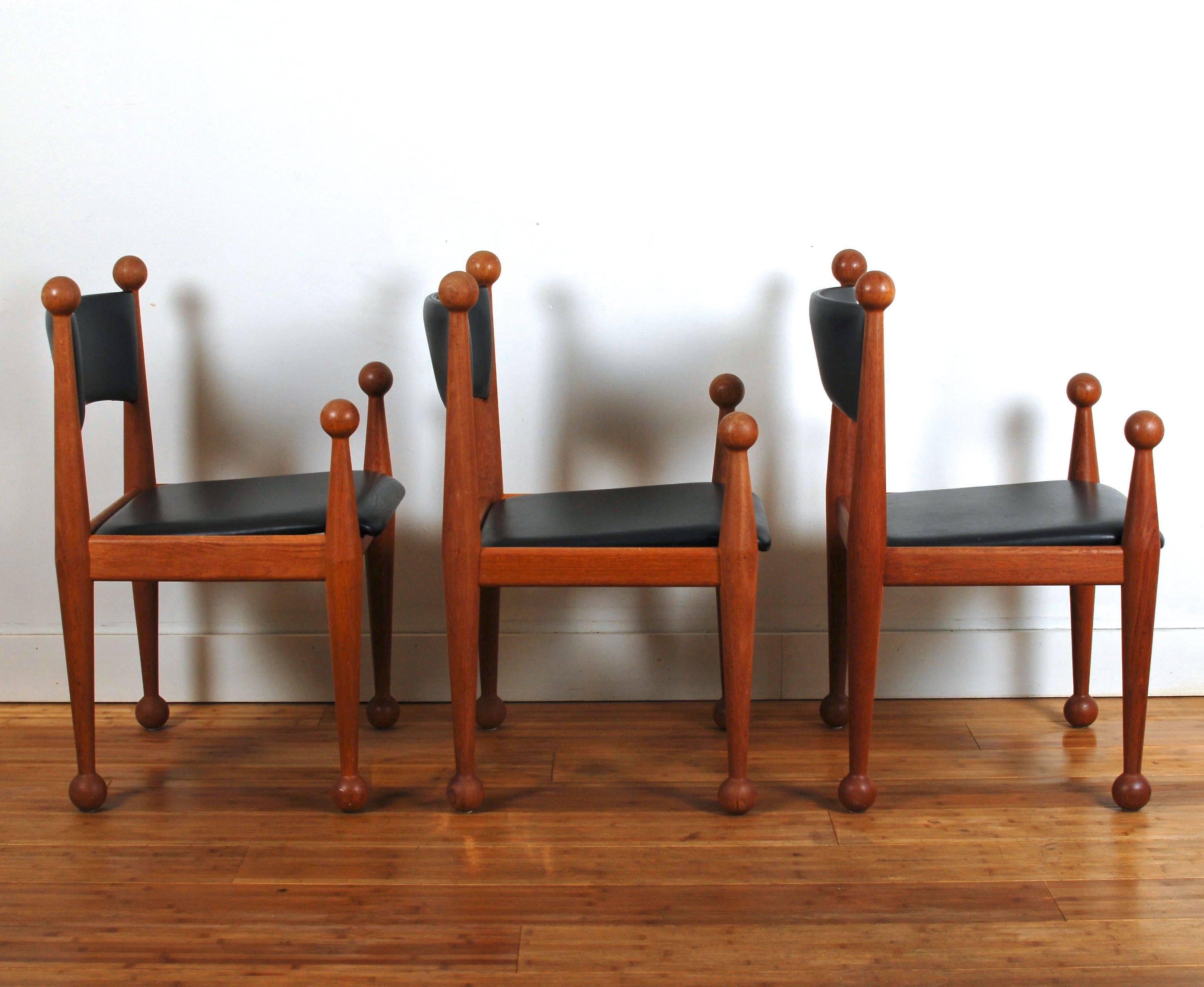 Rare Cado Dinning Chairs in Solid Teak and Leather Mid-Century, Denmark For Sale 2