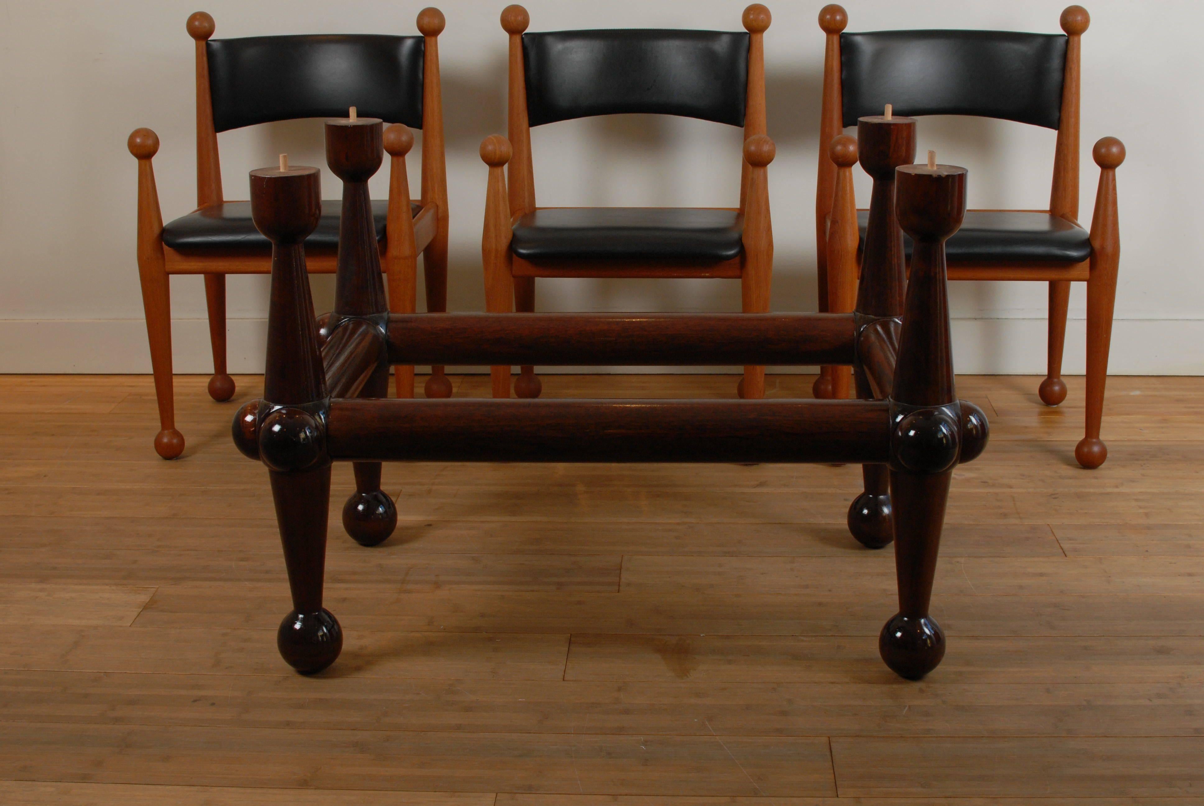 Rare Cado Dinning Chairs in Solid Teak and Leather Mid-Century, Denmark For Sale 3