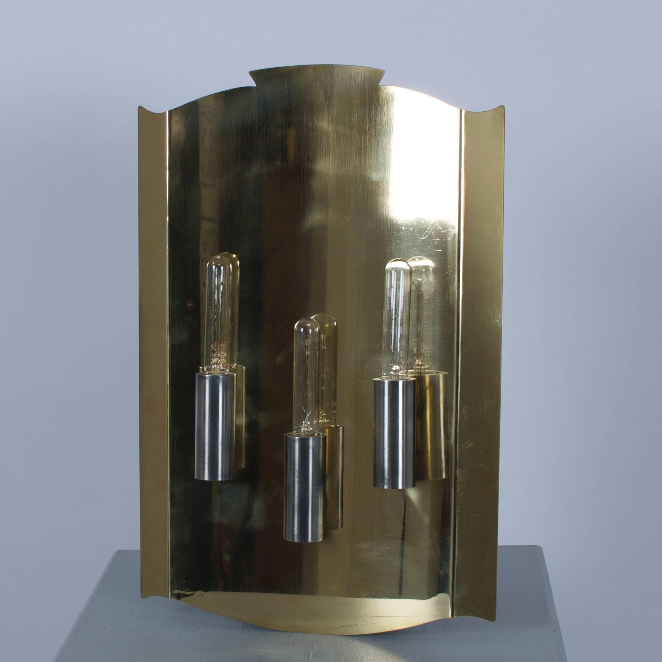 Mid-20th Century Sconce Pair shield in Brass and Aluminium Norway Scandinavia Late 1940s For Sale