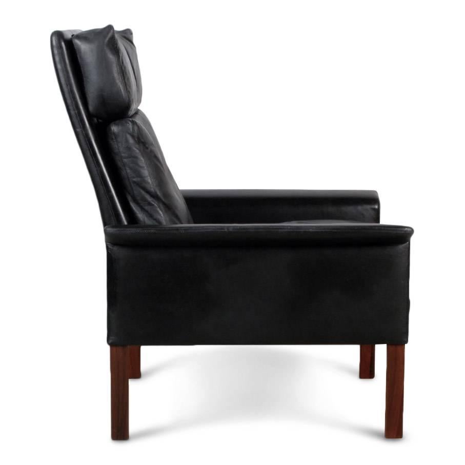 Hans Olsen Armchair in Black Leather Rosewood Scandinavian Danish  For Sale 1