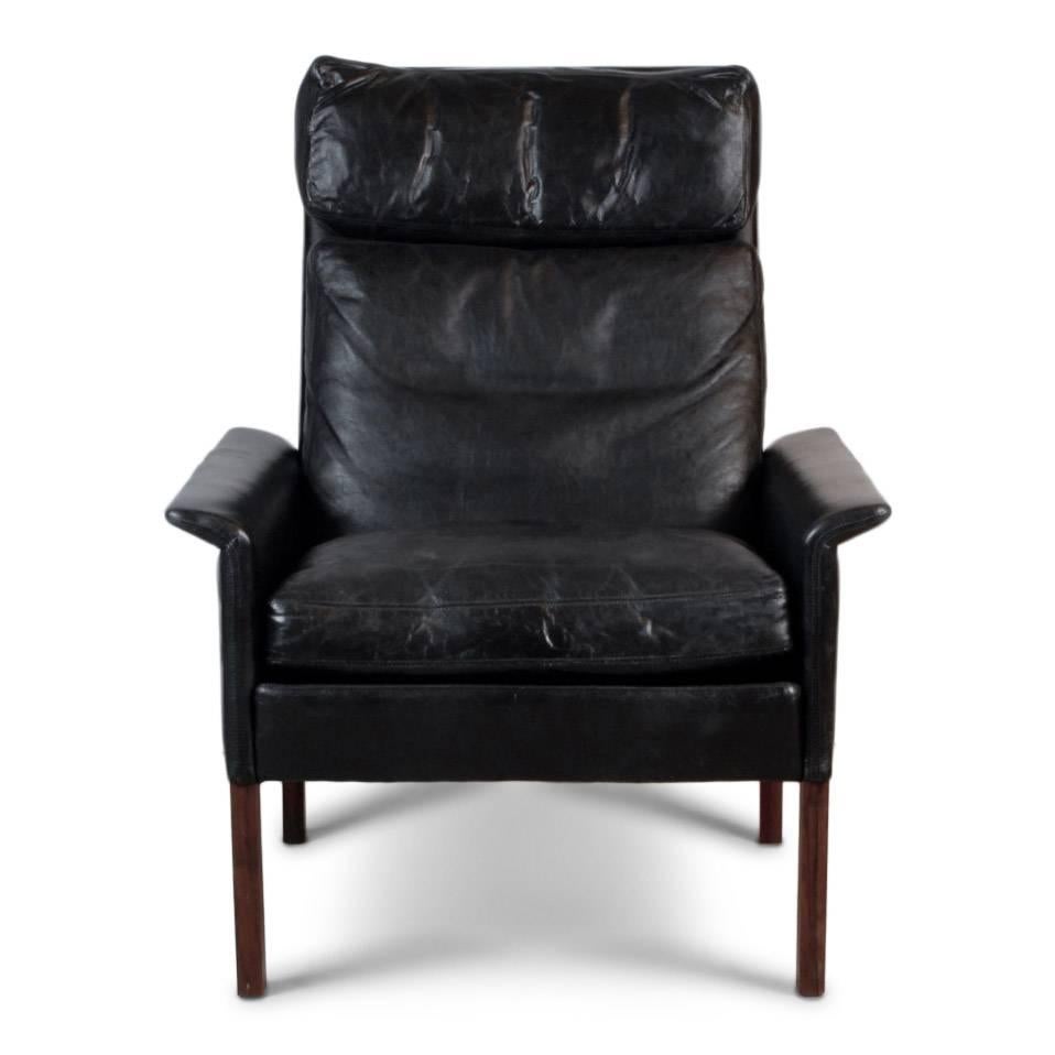 Hans Olsen Armchair in Black Leather Rosewood Scandinavian Danish  For Sale 2