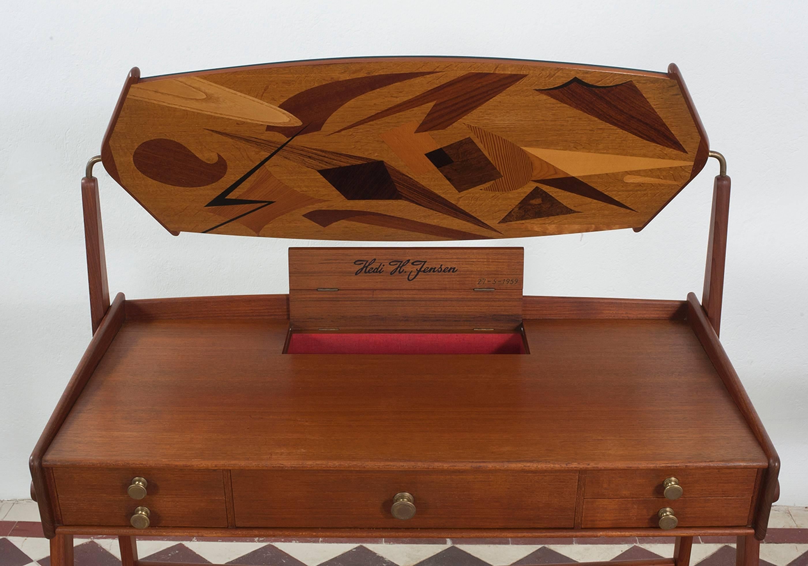 Mid-Century Modern Marquetry Work Desk or Dressing Table