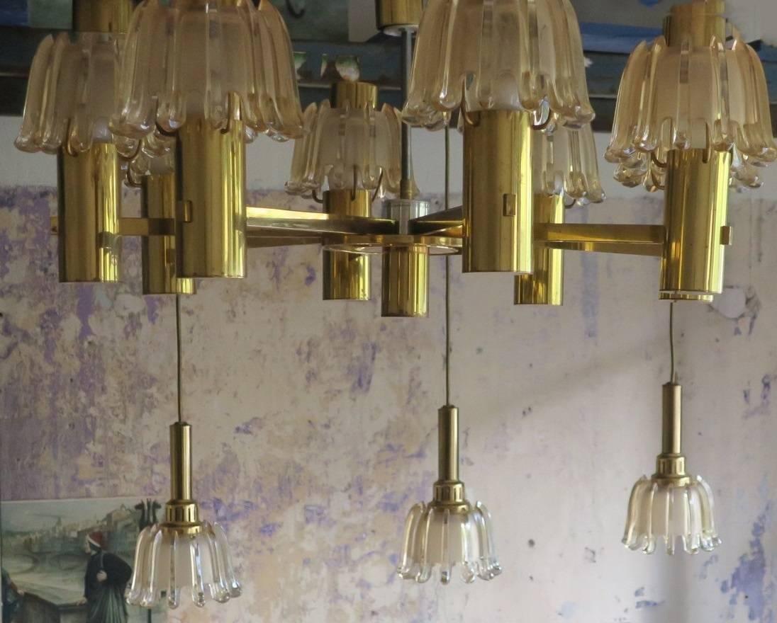 German Doria Brass and Glass Chandelier For Sale