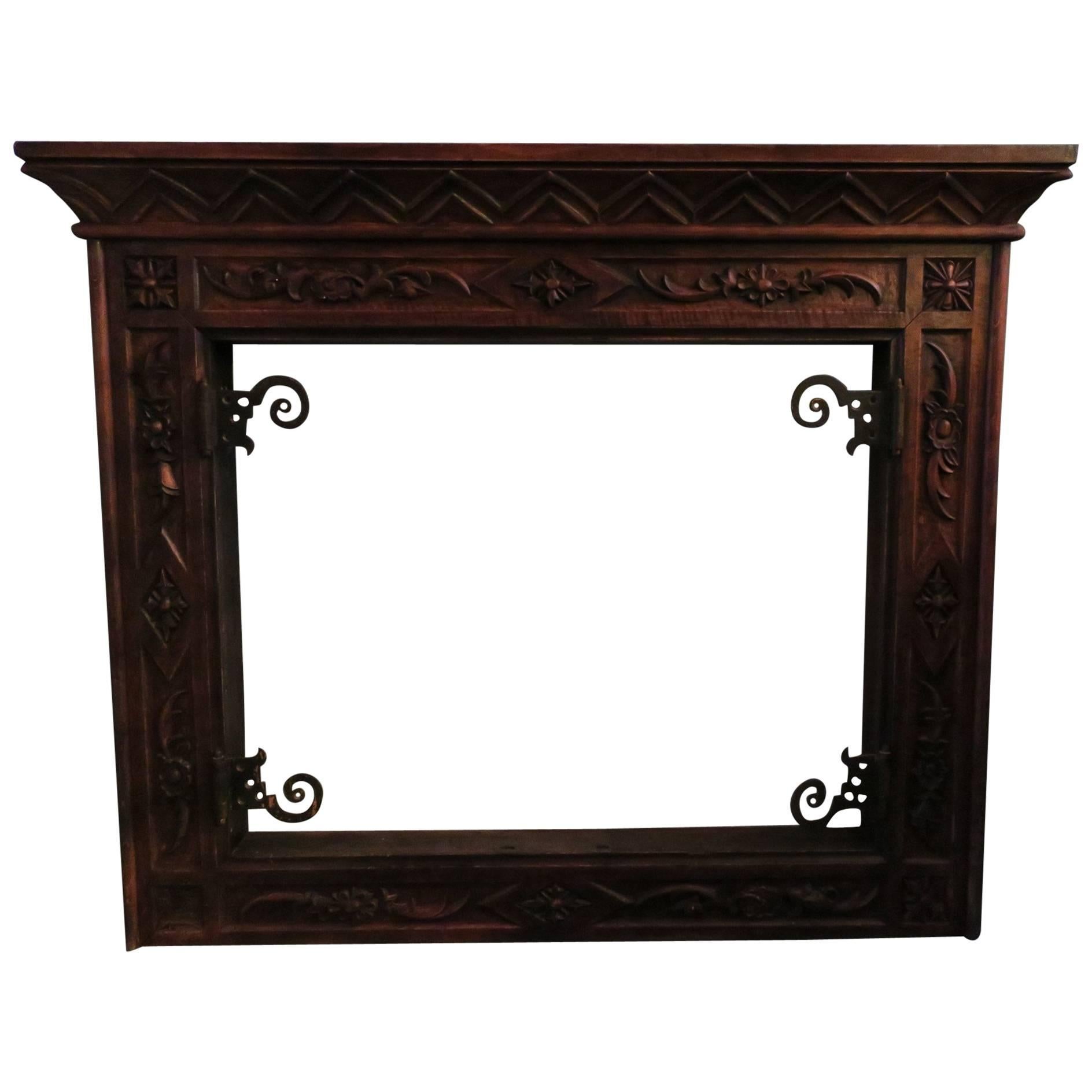 Art Deco Fireplace Carved Wood and Wrought Iron im Angebot