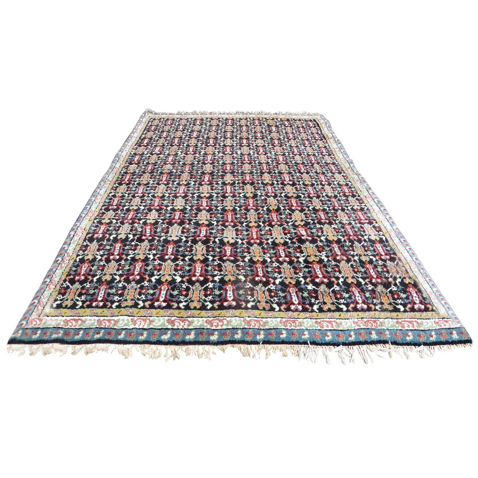 North African Carpet with Multicolored Lattice Pattern on Black Background For Sale