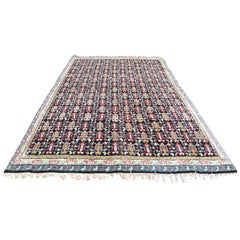 North African Carpet with Multicolored Lattice Pattern on Black Background