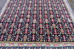 North African Carpet with Multicolored Lattice Pattern on Black Background