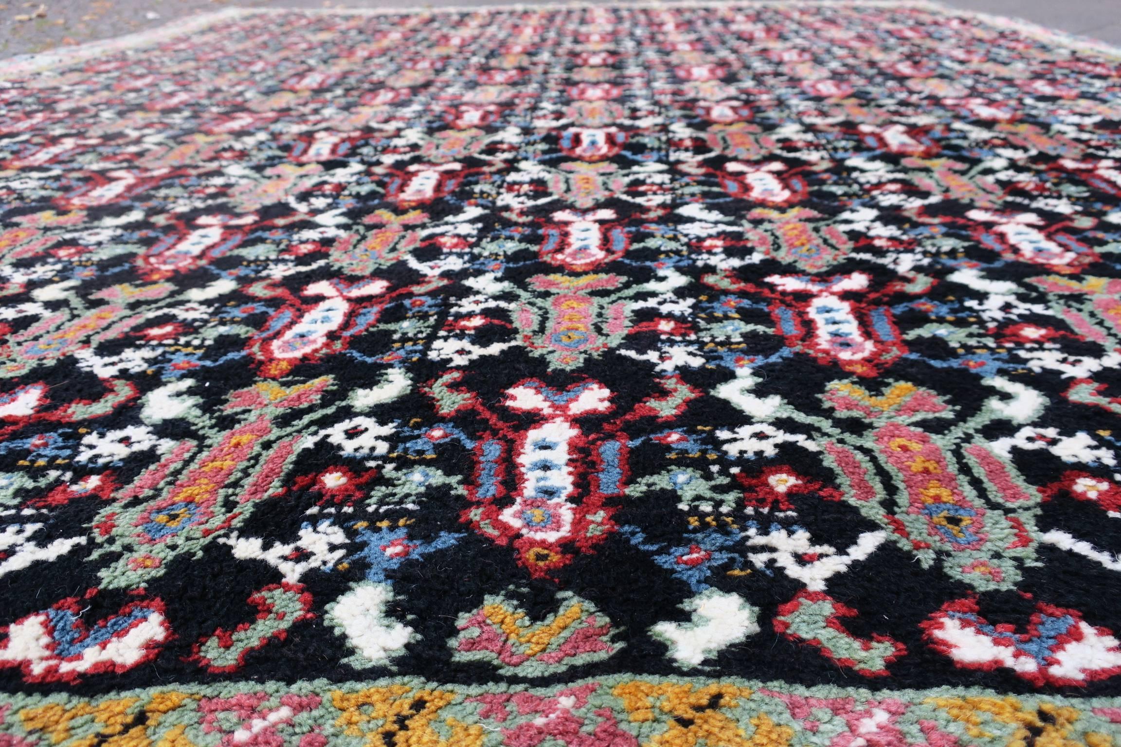 20th Century North African Carpet with Multicolored Lattice Pattern on Black Background For Sale