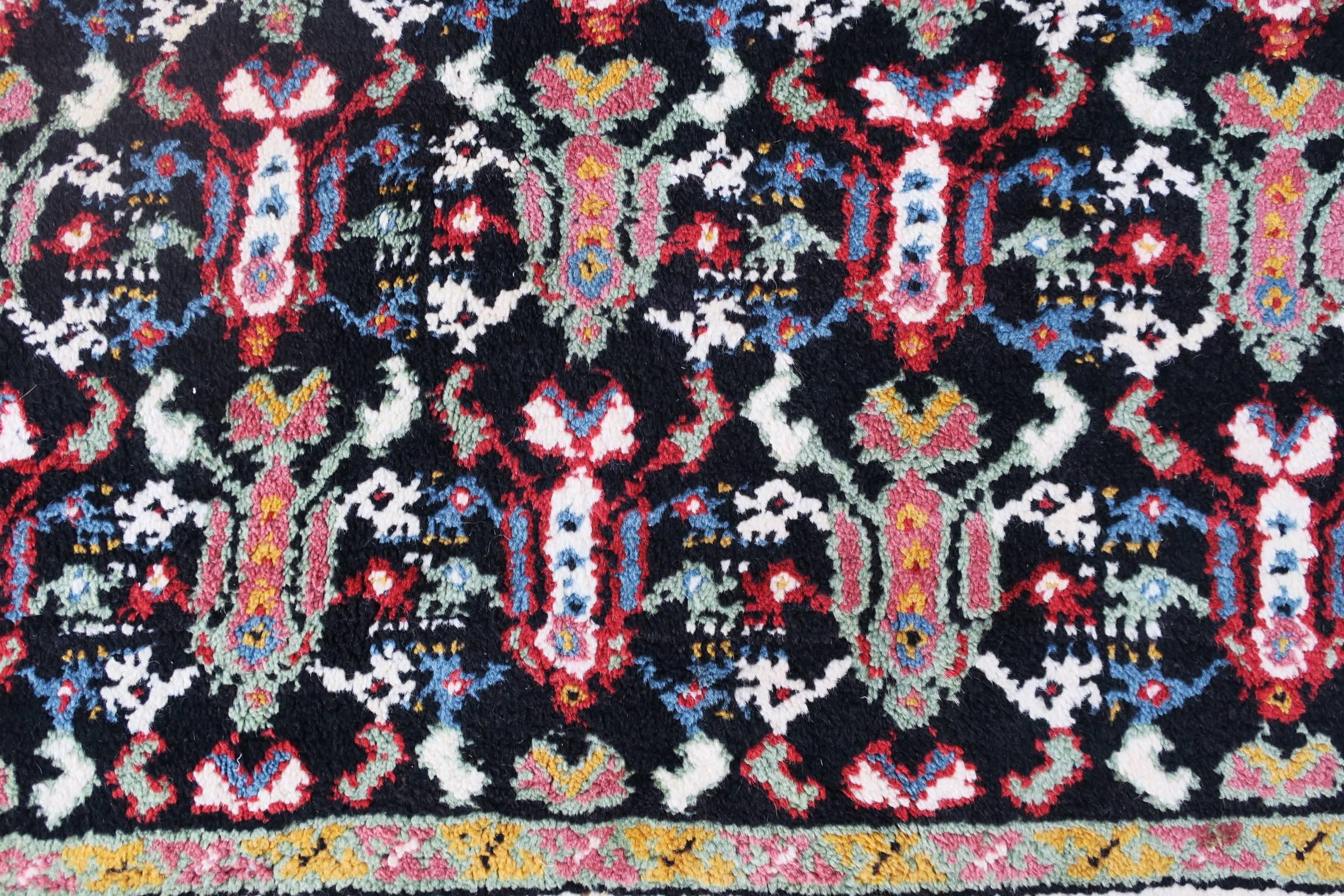 North African Carpet with Multicolored Lattice Pattern on Black Background For Sale 1