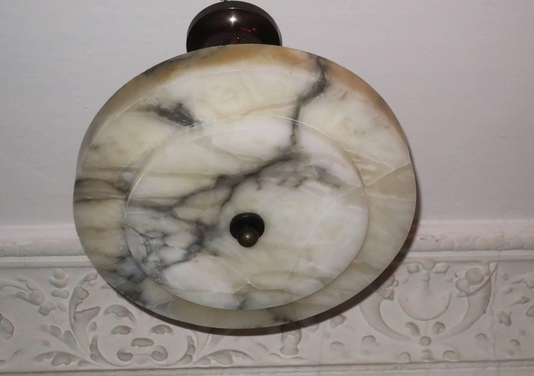 Alabaster and Bronze Art Deco or Modernist Pendant, 1920s In Good Condition For Sale In Berlin, DE