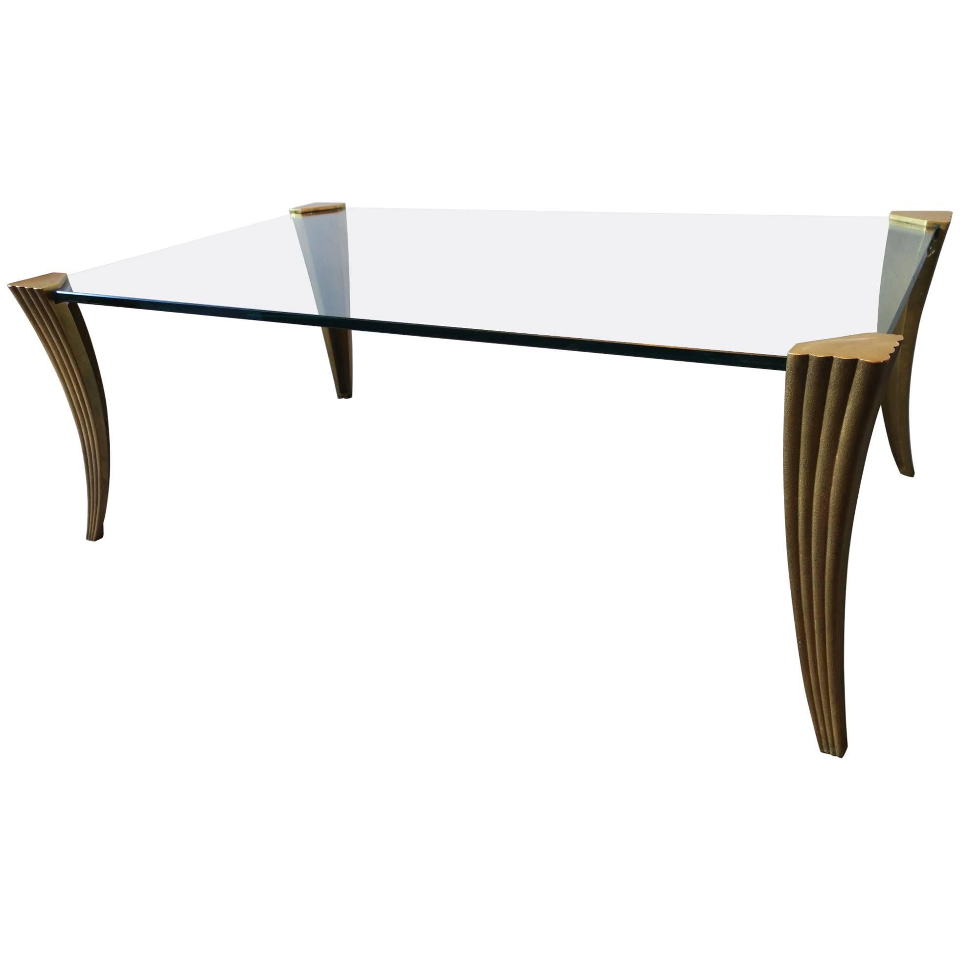 Fine Midcentury Brass and Glass Coffee Table For Sale