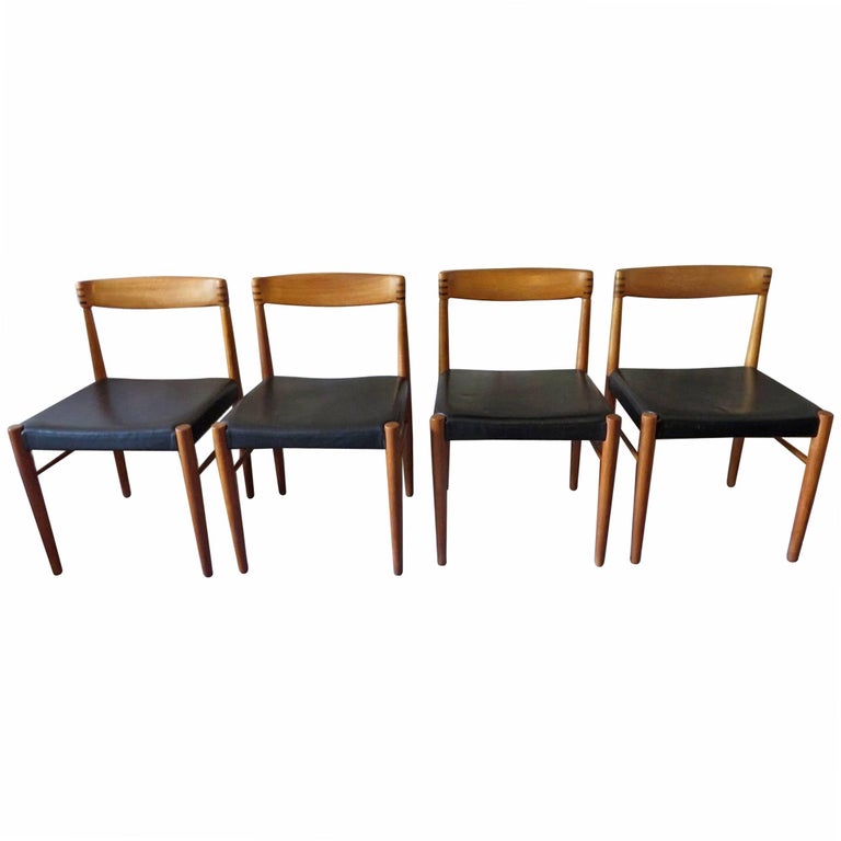 Set of Four Teak and Leather Dining Chairs by H W Klein for Bramin For Sale