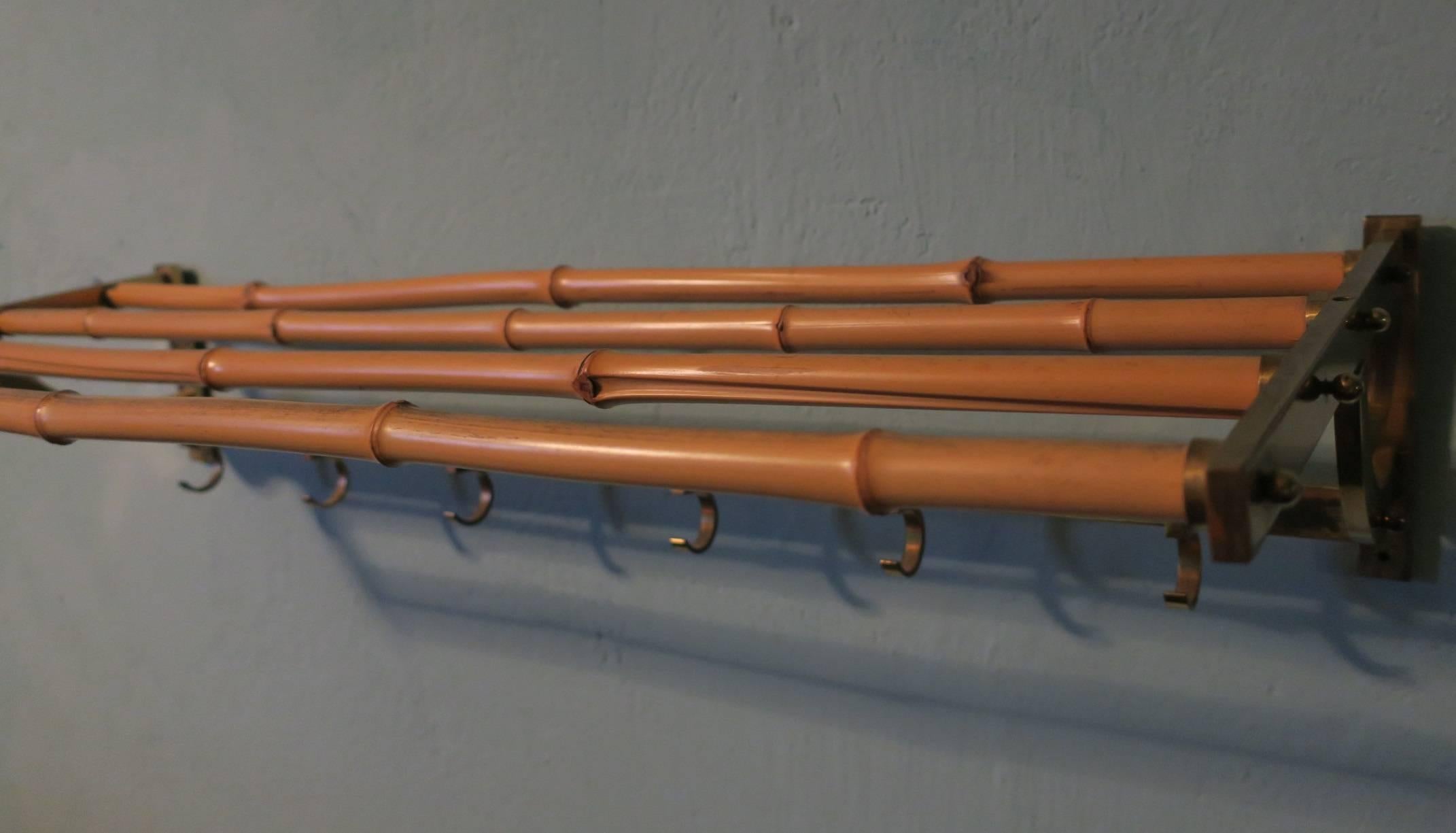 Vintage Brass and Bamboo Coat Rack In Good Condition For Sale In Berlin, DE