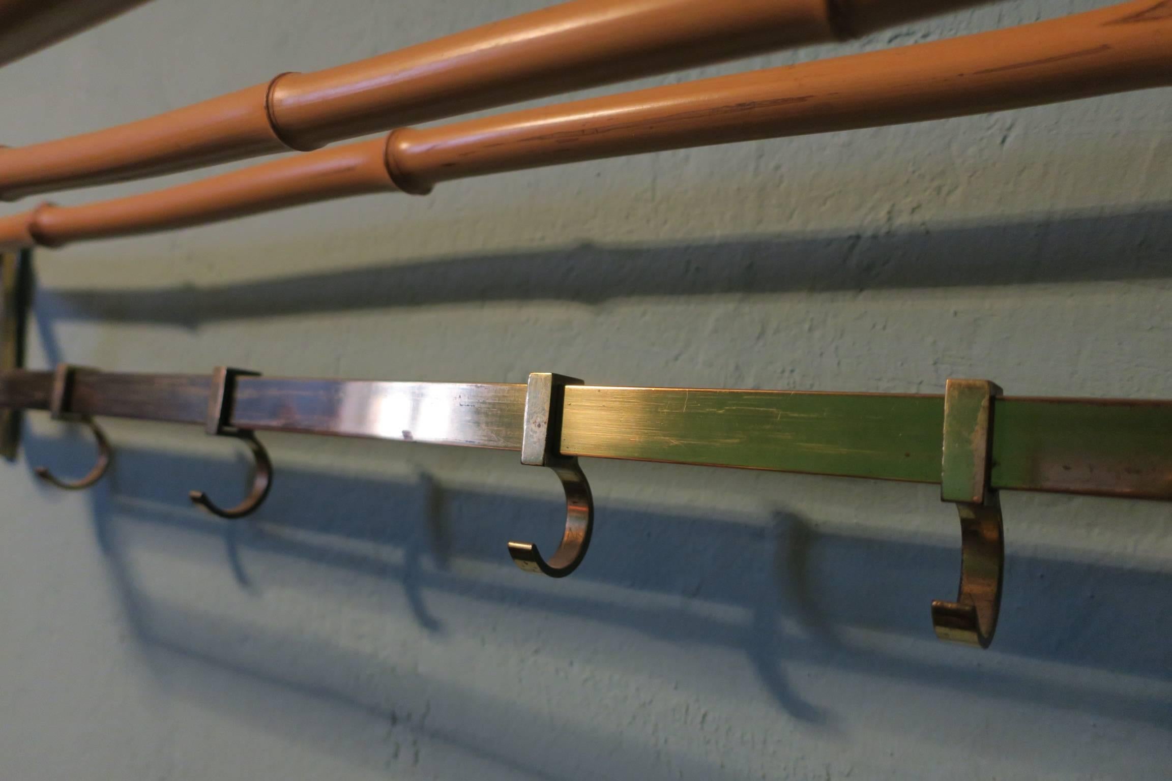 20th Century Vintage Brass and Bamboo Coat Rack For Sale