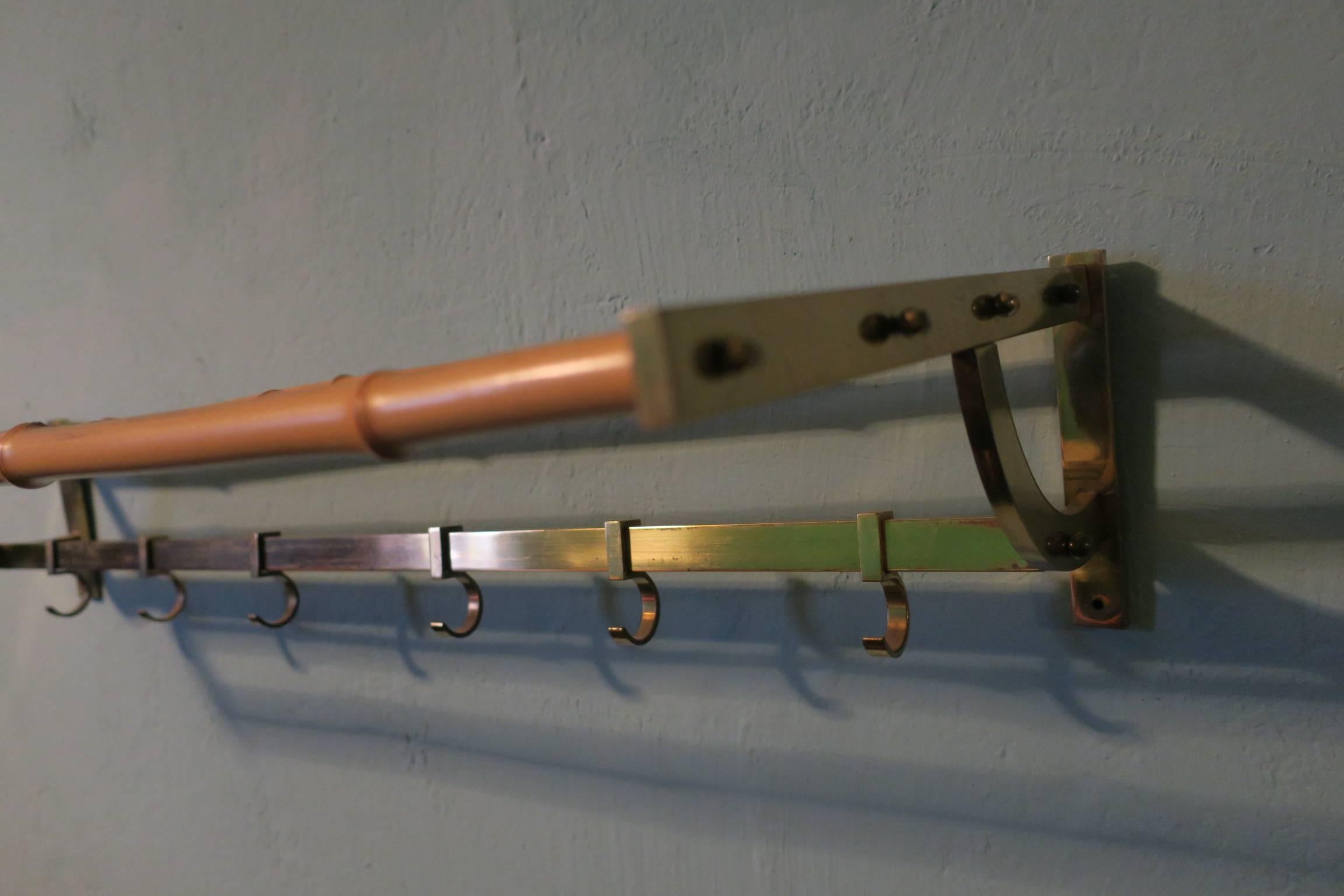 Vintage Brass and Bamboo Coat Rack For Sale 1