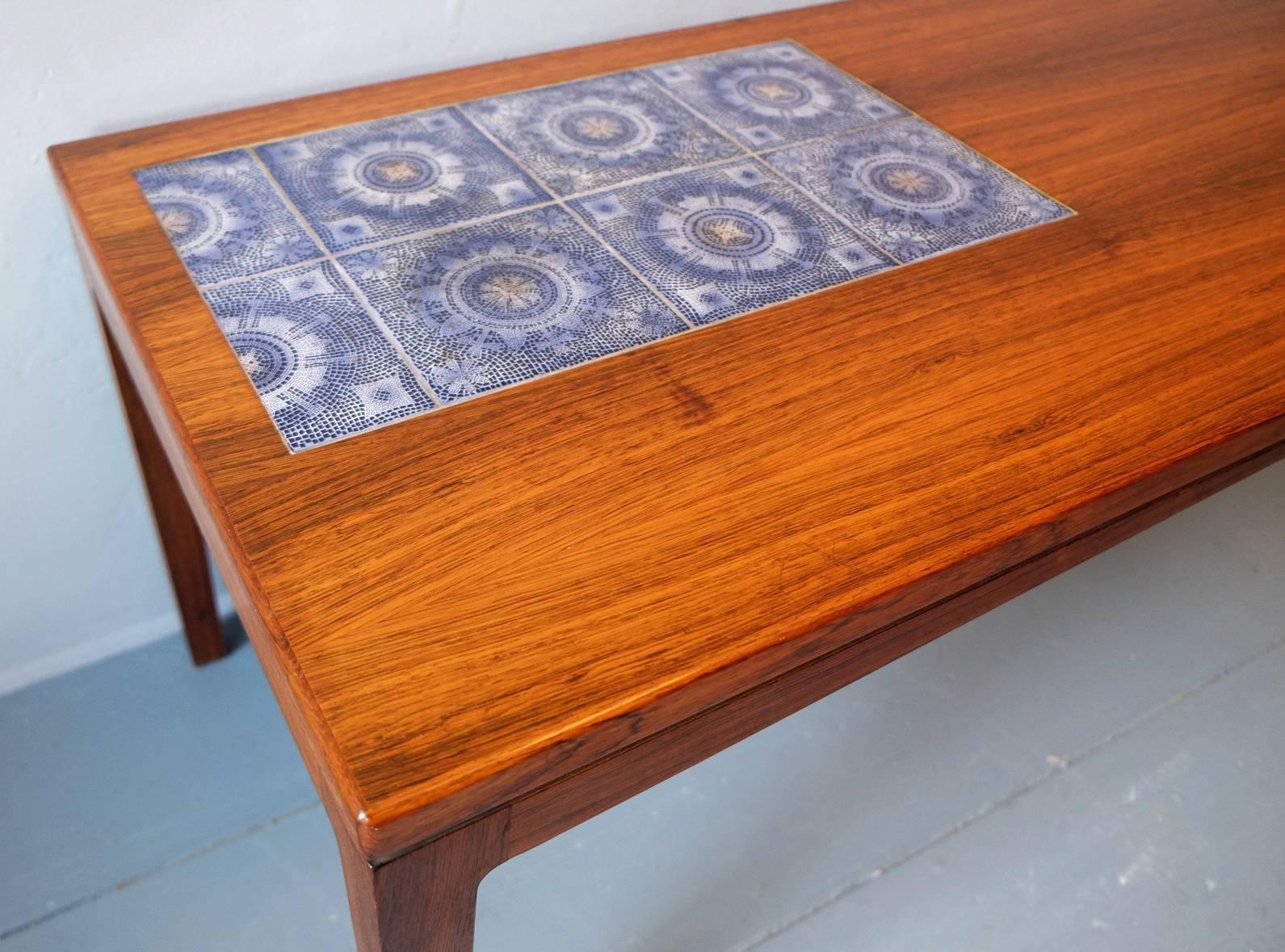 Mid-20th Century Unusual Danish Rosewood Coffee Table with Fine Mosaic Tiled Panel, 1960s For Sale