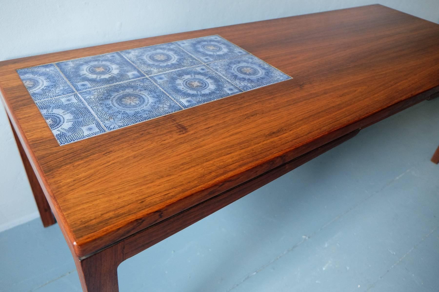 Unusual Danish Rosewood Coffee Table with Fine Mosaic Tiled Panel, 1960s For Sale 1