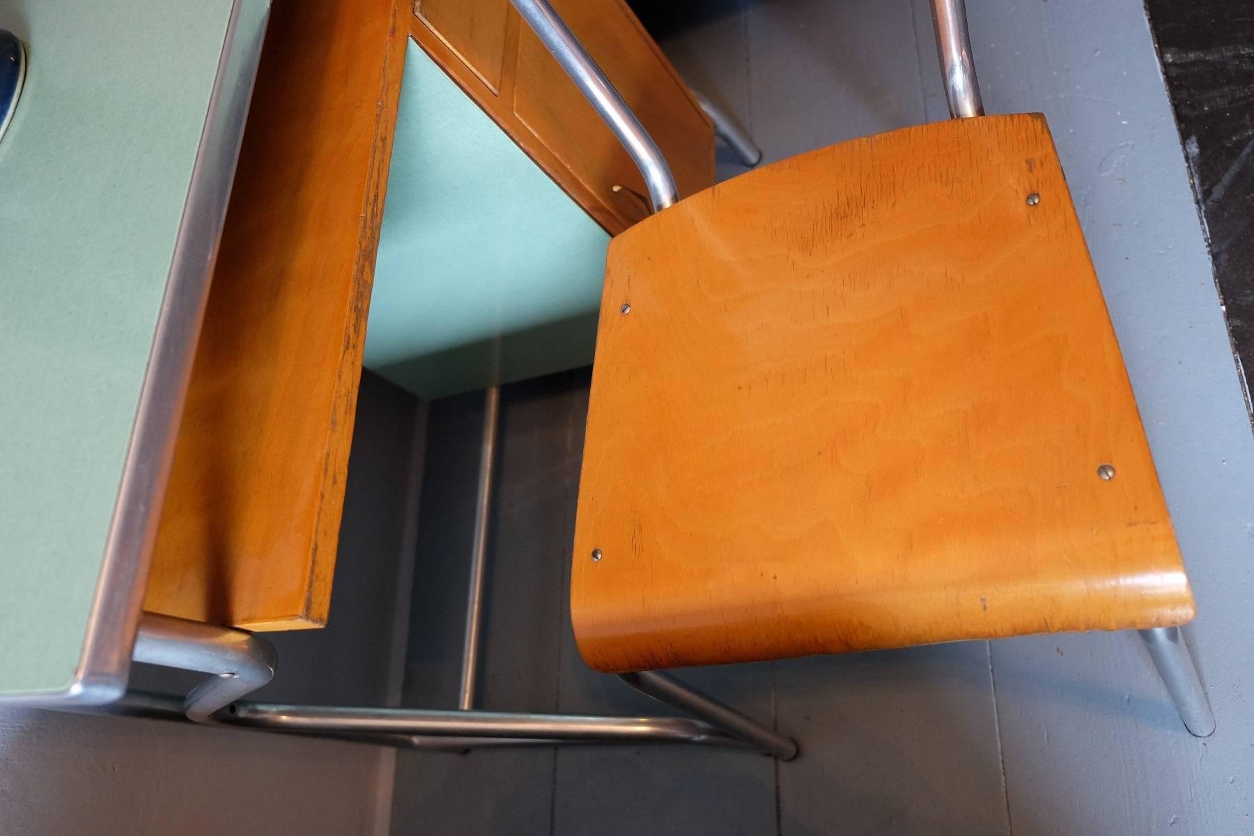 Italian Small Desk and Chair Metal and Formica, 1950s 5