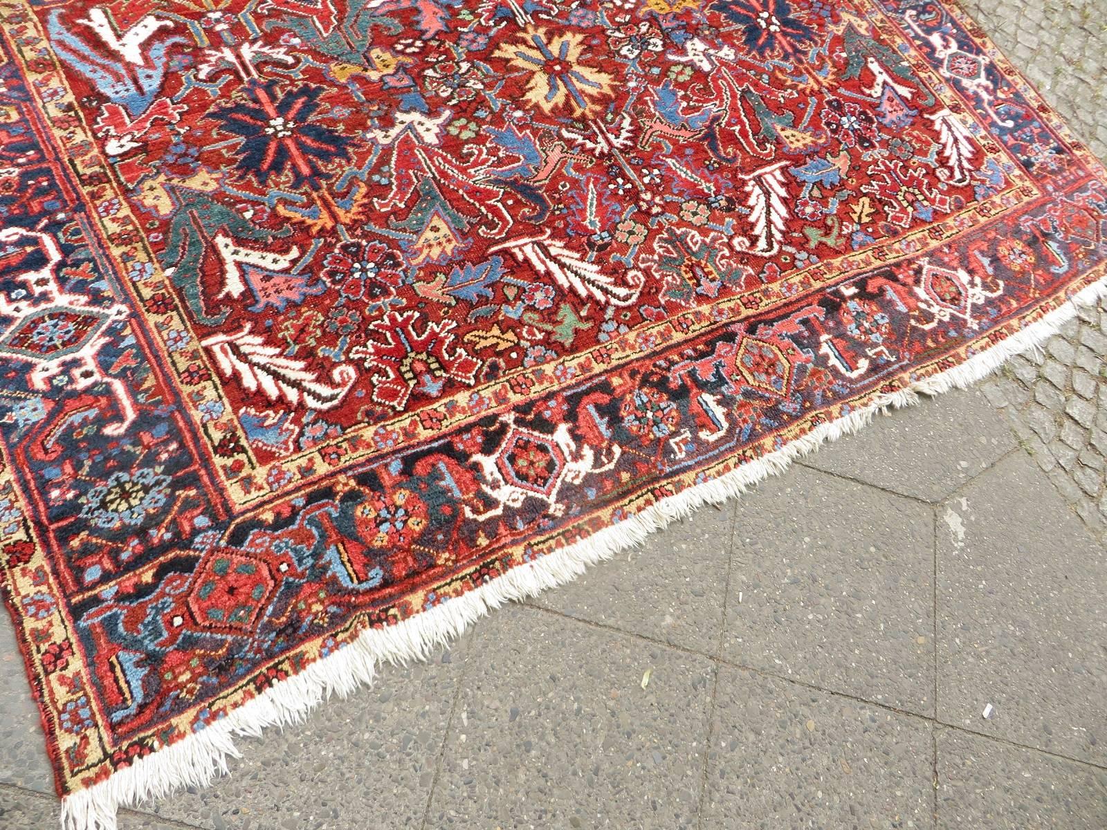 20th Century Antique Heriz Carpet Rich Warm Red and Full Pile