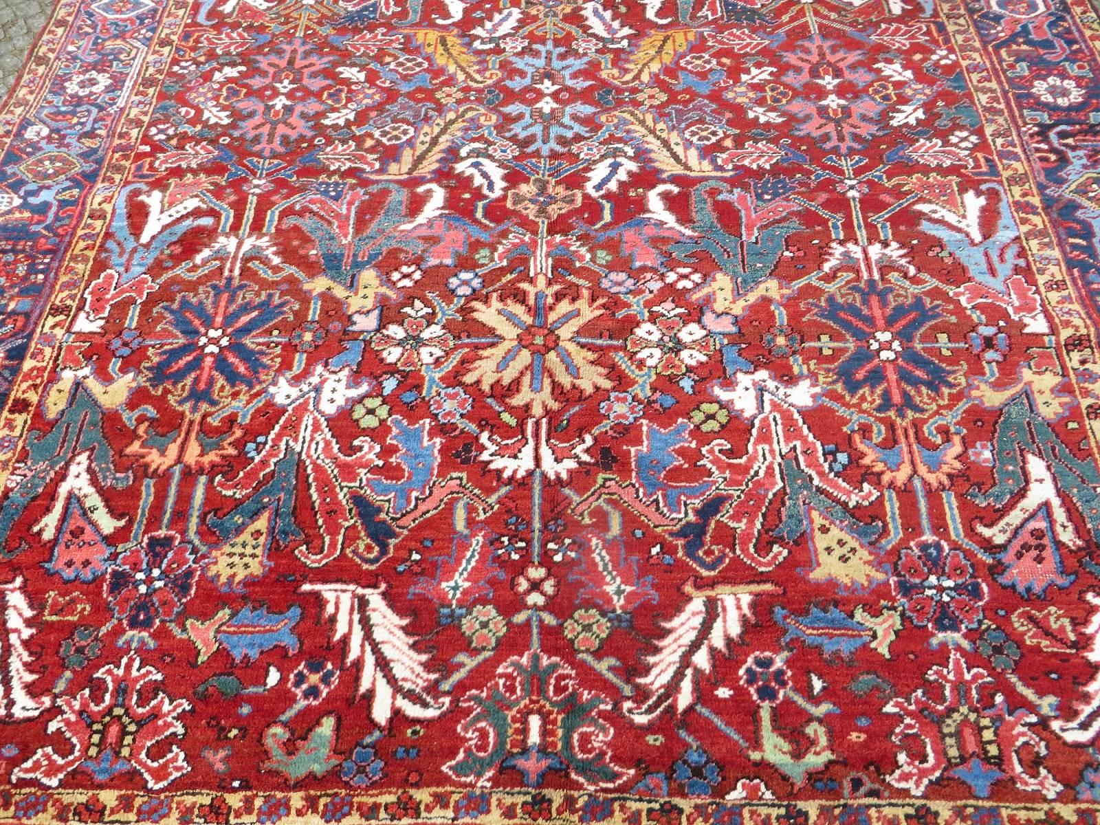 Antique Heriz Carpet Rich Warm Red and Full Pile 1
