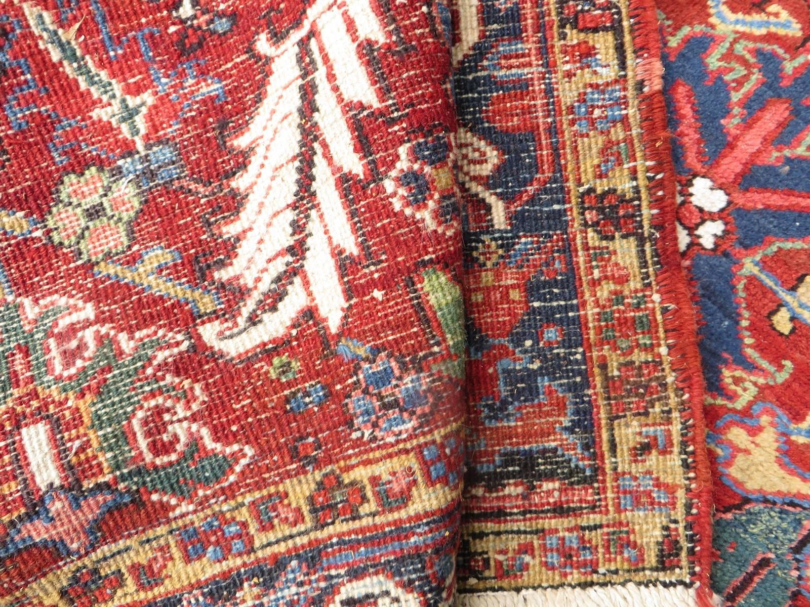 Antique Heriz Carpet Rich Warm Red and Full Pile 4