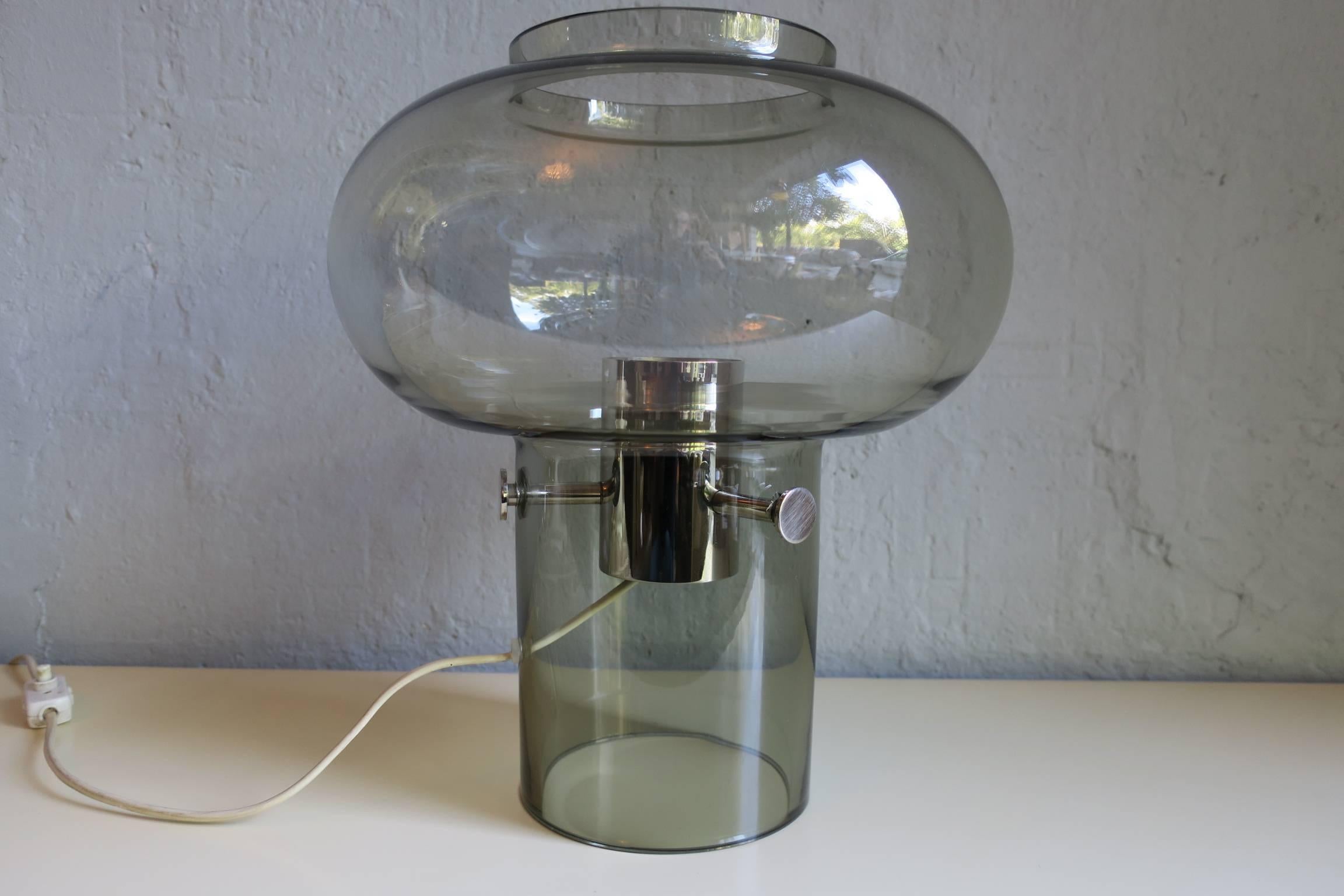 Mid-Century glass table lamp with chromed supports, possibly Swedish.