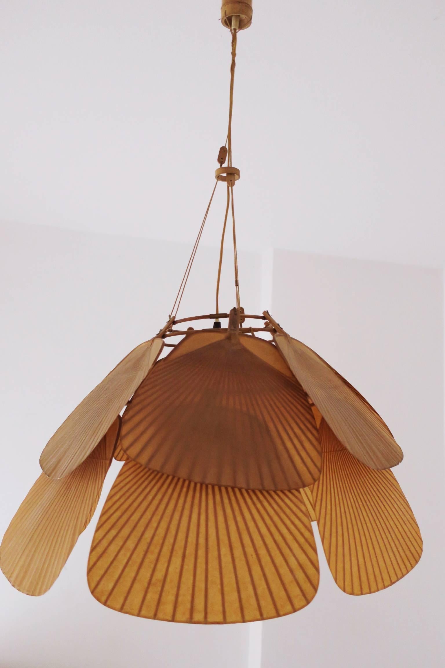 Ingo Maurer Uchiwa pendant / chandelier made of rice paper and bamboo, Mid-Century.