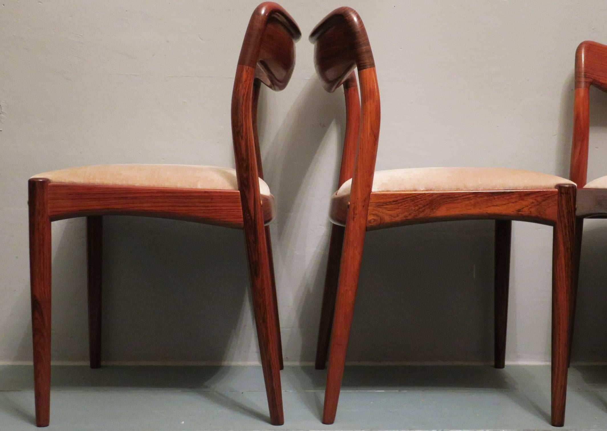 Set of Four Rosewood Inlaid Dining Chairs, Denmark, 1960s For Sale 4