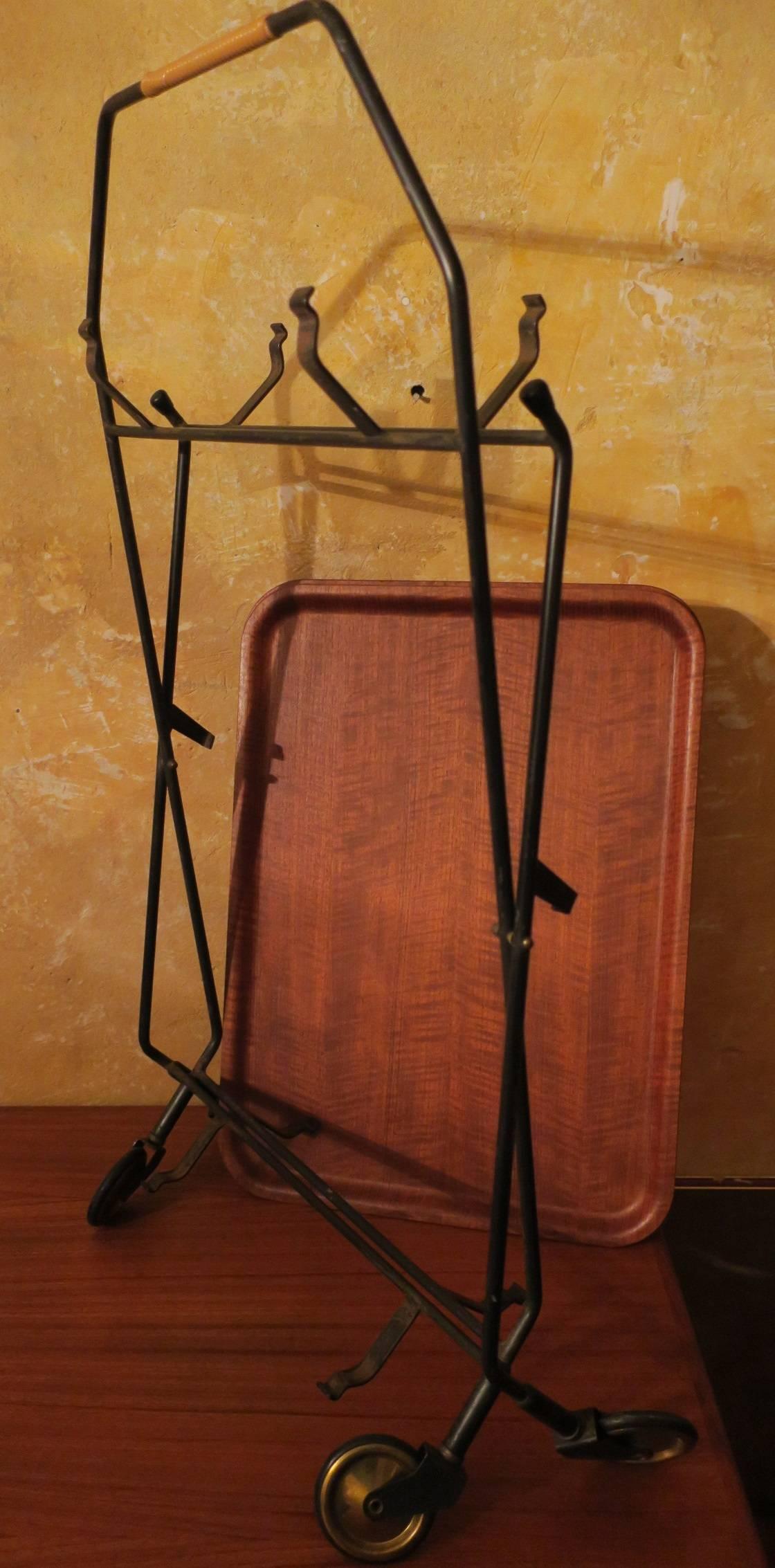 Teak and Iron Folding Serving Trolley, 1960s For Sale 4
