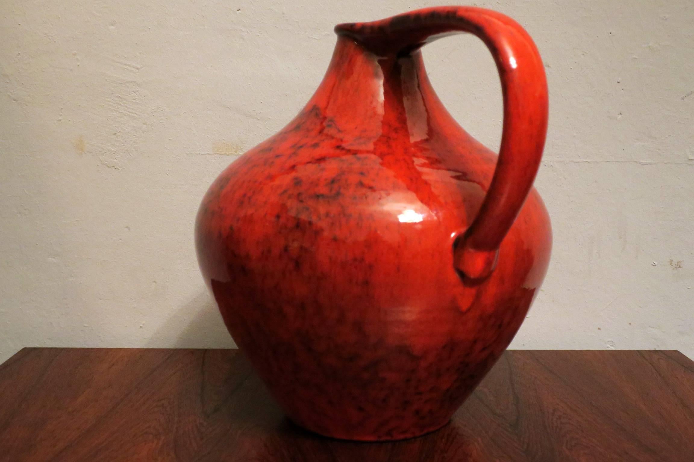 Striking West German glazed ceramic vase or pitcher from the 1950s.