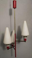 Elegant Italian Brass and Milk Glass Three-Light Chandelier, 1950s