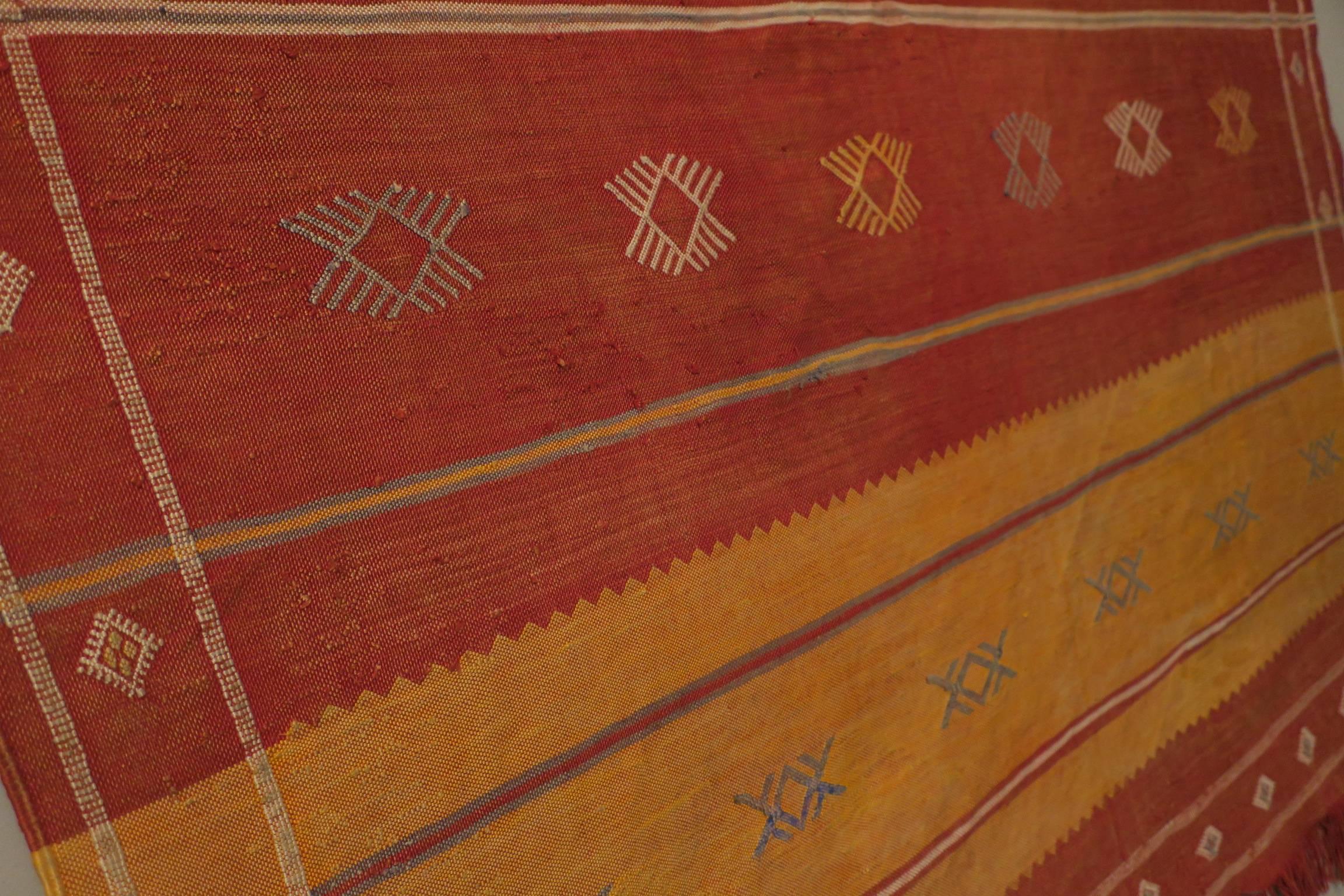 Moroccan cactus silk flat-weave kelim, Mid-Century.