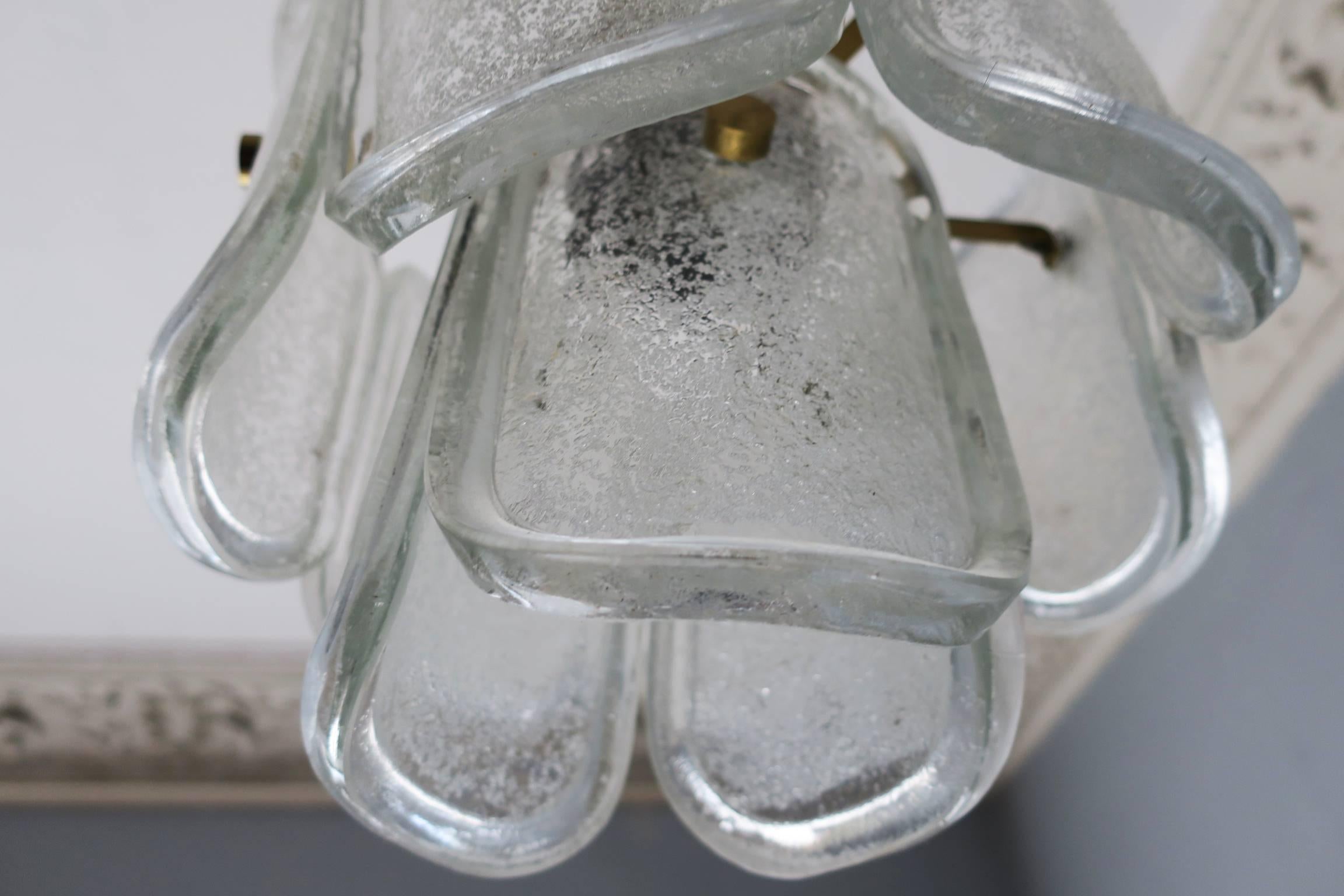 Austrian Kalmar Melting  Ice Glass and Brass Pendant For Sale