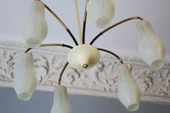 Elegant Italian Stilnovo Style Glass and Brass Chandelier