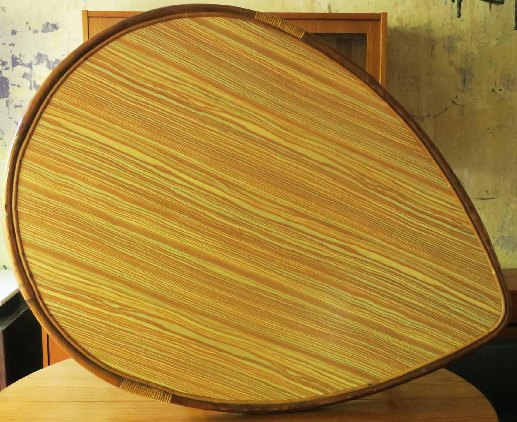 Unusual vintage bamboo leaf-shaped side or breakfast table.