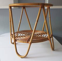 Vintage Bamboo and Frosted Glass Cocktail Table 1960s