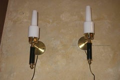 Pair of Swedish C E Fors for EWA Värnamo Brass and Milk Glass Sconces