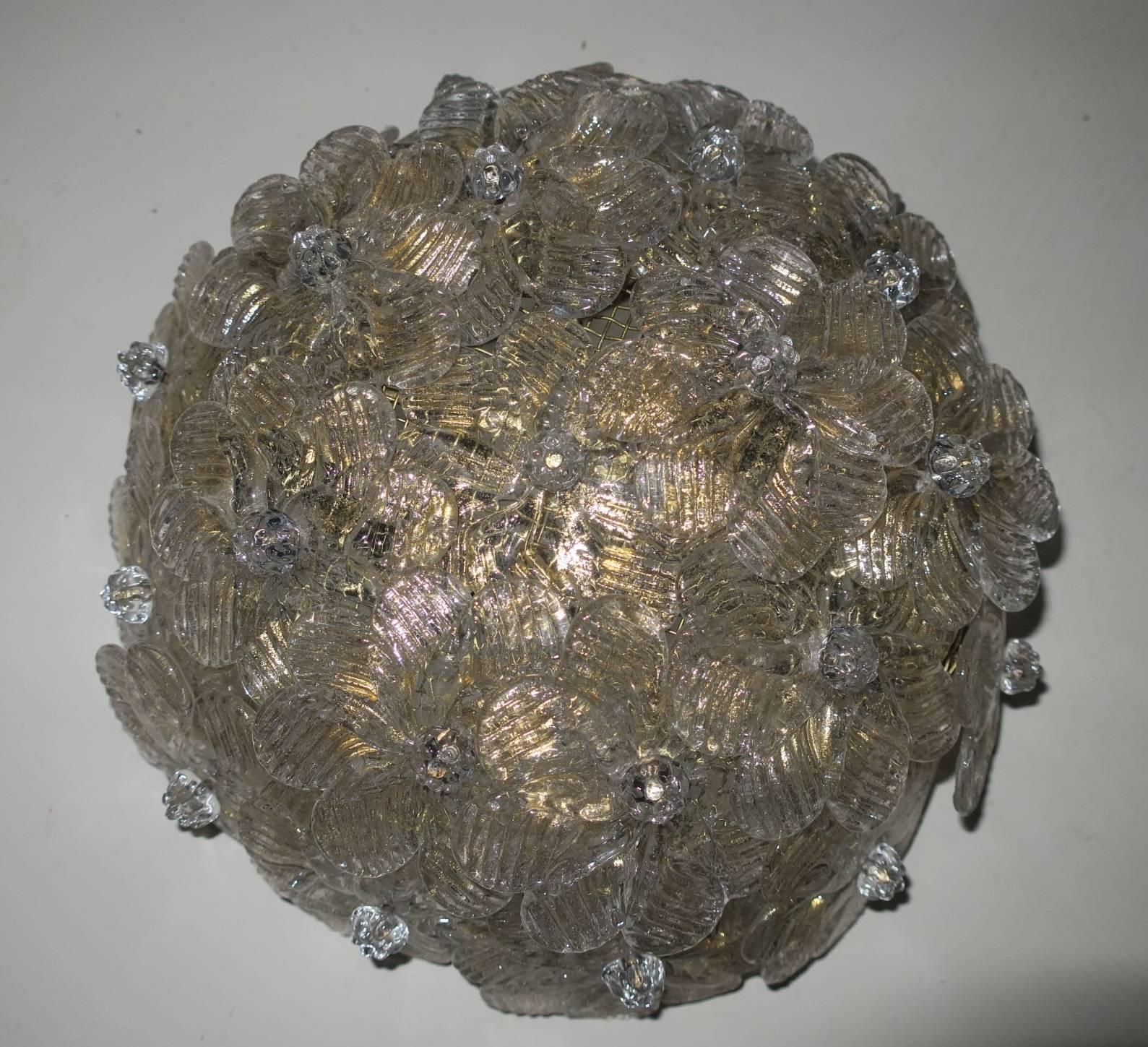 Metal Pair of Barovier and Toso Gold-Speckled Millefiori Sconces Flush Mount Lights  For Sale