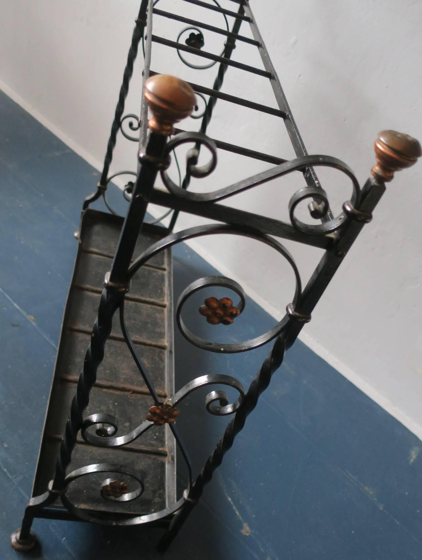 Antique German Wrought Iron and Brass Umbrella Stand, 19th Century For Sale 2