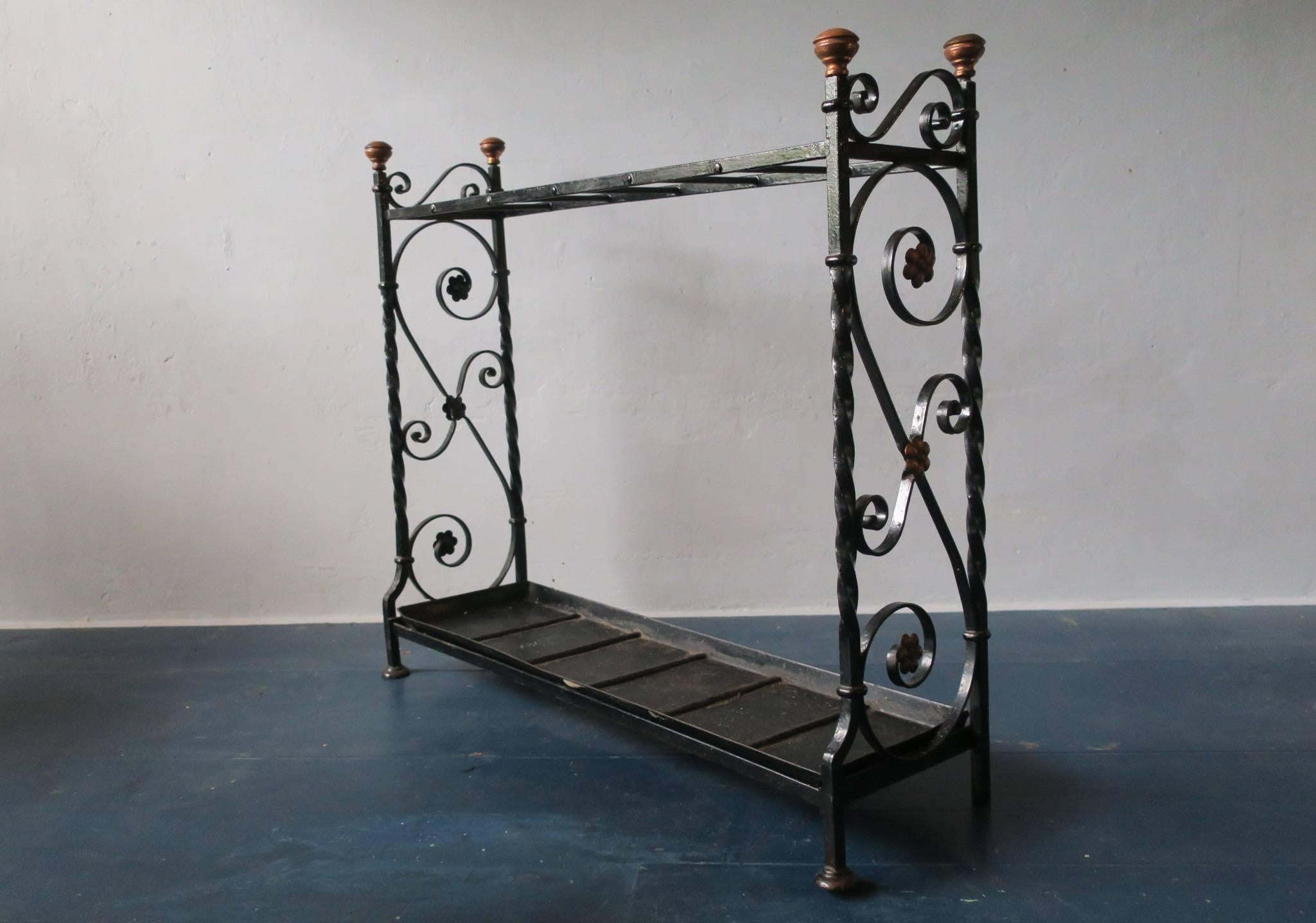 Antique German Wrought Iron and Brass Umbrella Stand, 19th Century In Good Condition For Sale In Berlin, DE