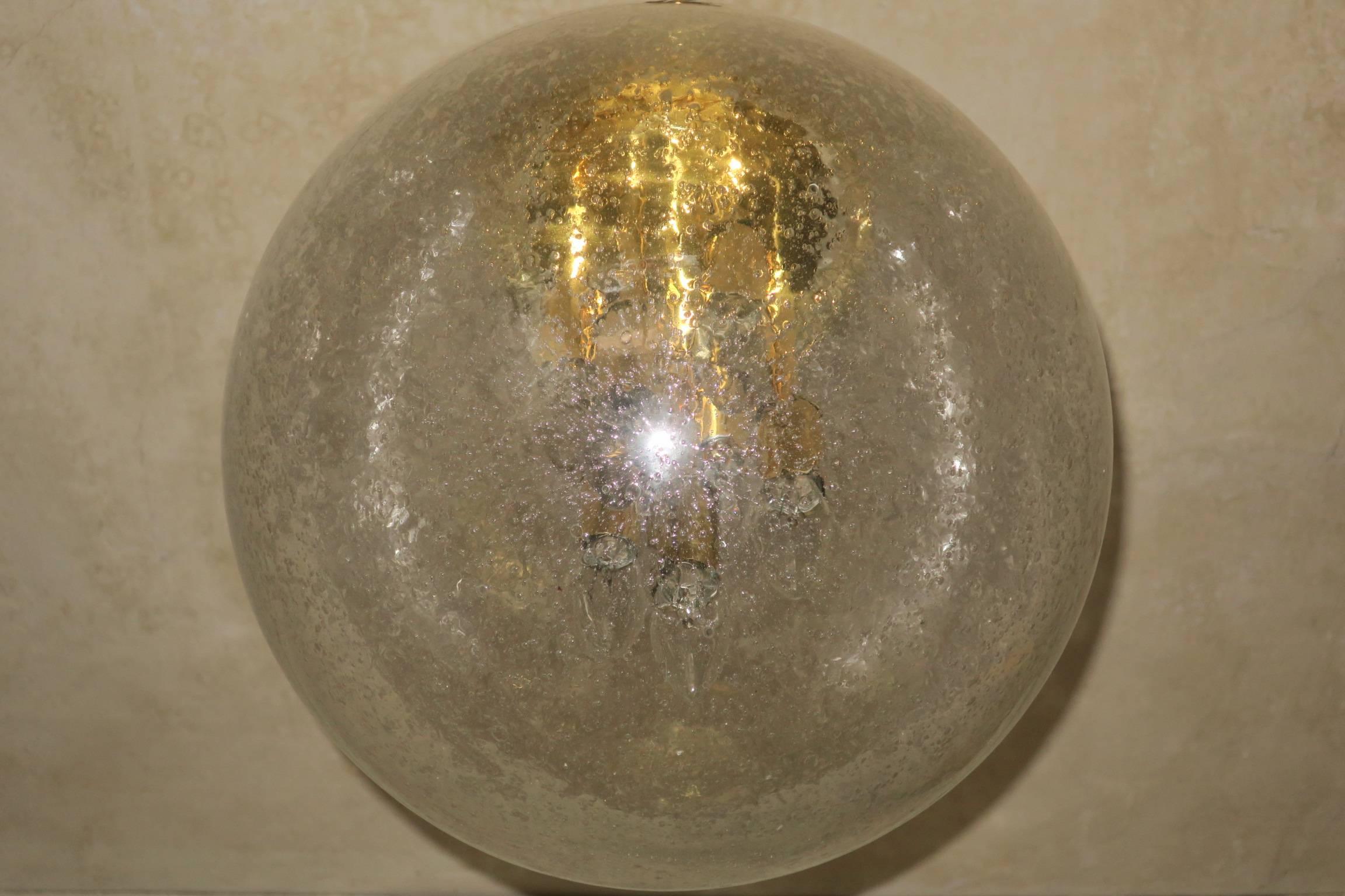 Large Doria Brass and Frosted Glass Globe Pendant 1960 In Good Condition For Sale In Berlin, DE